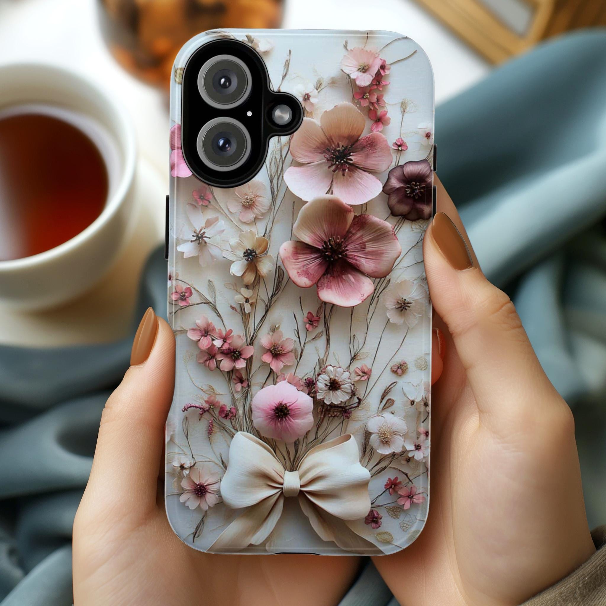 Spring Floral & Bow Phone Case, Pastel Bloom 3D Design, Coquette Case for iPhone 16 15 14 13 Pro Max Plus Magsafe, Samsung S24, 439.46