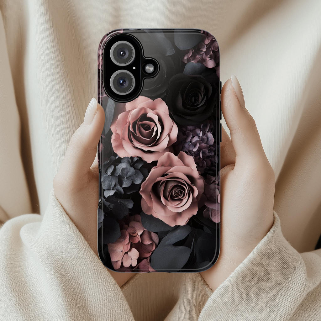 Dark Floral Phone Case, Pink and Black Rose Flowers Case, Gothic Dark Academia for iPhone Magsafe 16, 15, 14, 13 & Samsung, Pixel 9, 428.18