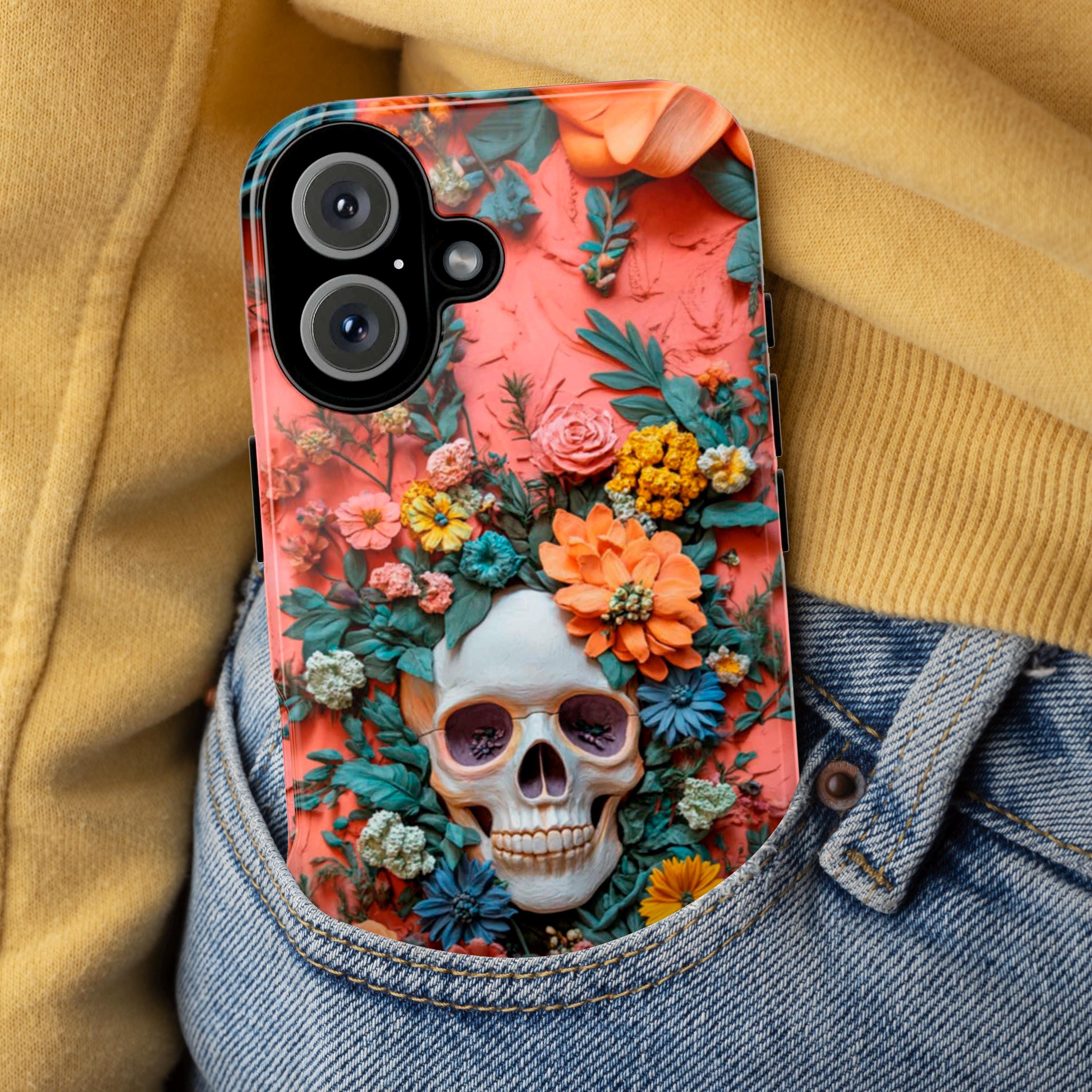 Anatomy Skeleton 3D Design Phone Case, Anatomical Art Design, Flowers & Skeleton Phone Cover for iPhone 16 15 Pro Max, Samsung S24, 435.8