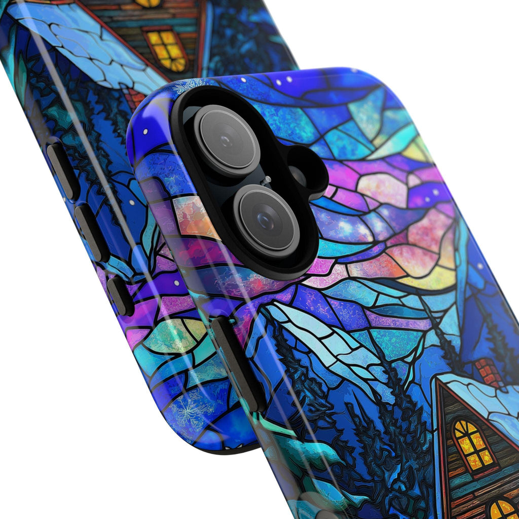 Winter Fairytale Stained Glass Landscape Phone Case, Christmas Holiday Phone Cover for iPhone 15 14 13 12 Pro Max Plus, Galaxy S25, 417.1
