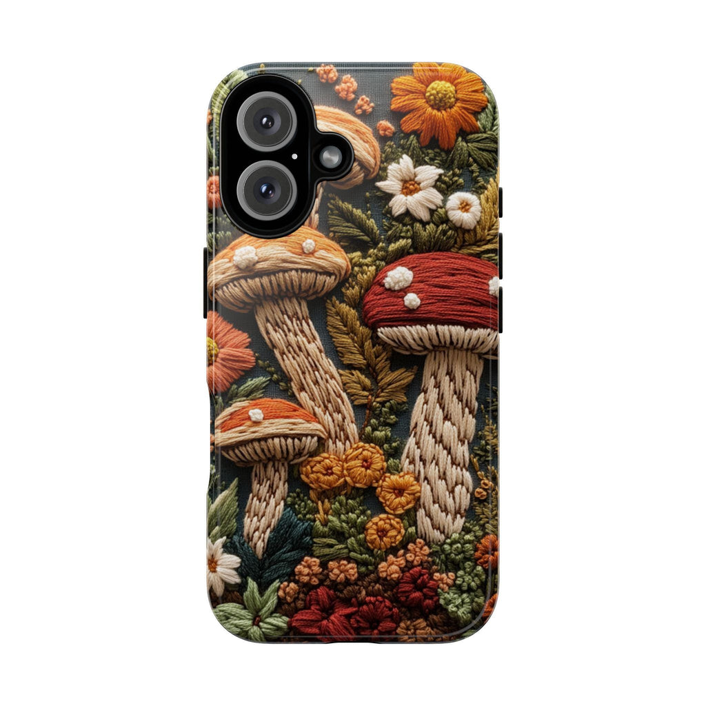 Embroidered Autumn Mushrooms Phone Case, Fall Forest MagSafe for iPhone 16 15 14 13 12 Pro Max Plus, Samsung S24 Ultra, Pixel 8, 453.4