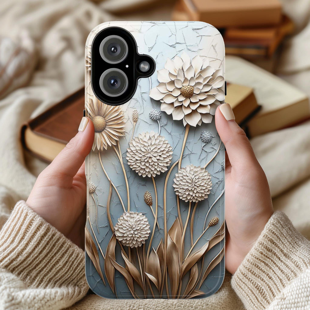3D Art Pastel Florwers Phone Case, Delicate Floral Dandelion Design Phone Cover for iPhone 16 15 14 13 Magsafe, Samsung S25, 439.35