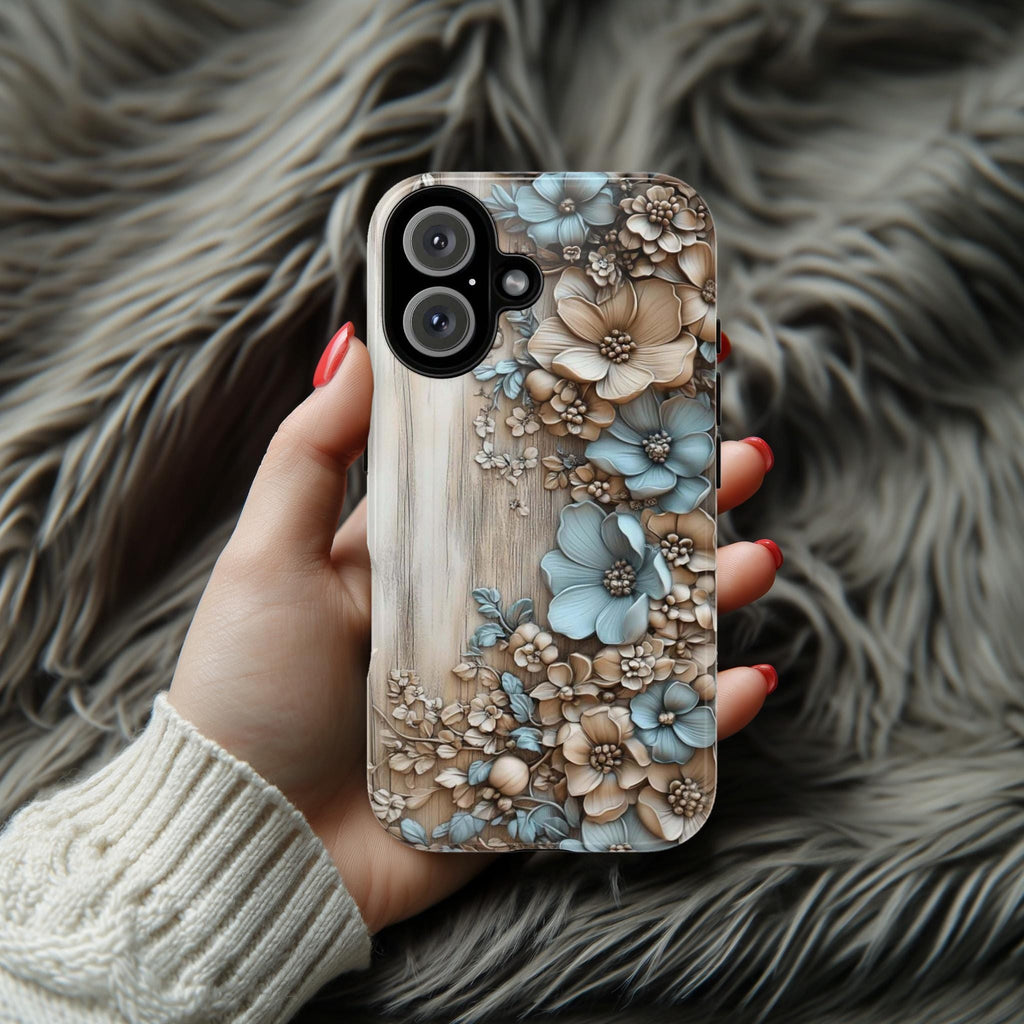 3D Pastel Flowers Art Wood-Carved Phone Case, Elegant Floral Design Phone Cover for iPhone 16 15 Pro Max Plus, Samsung S24, 439.41