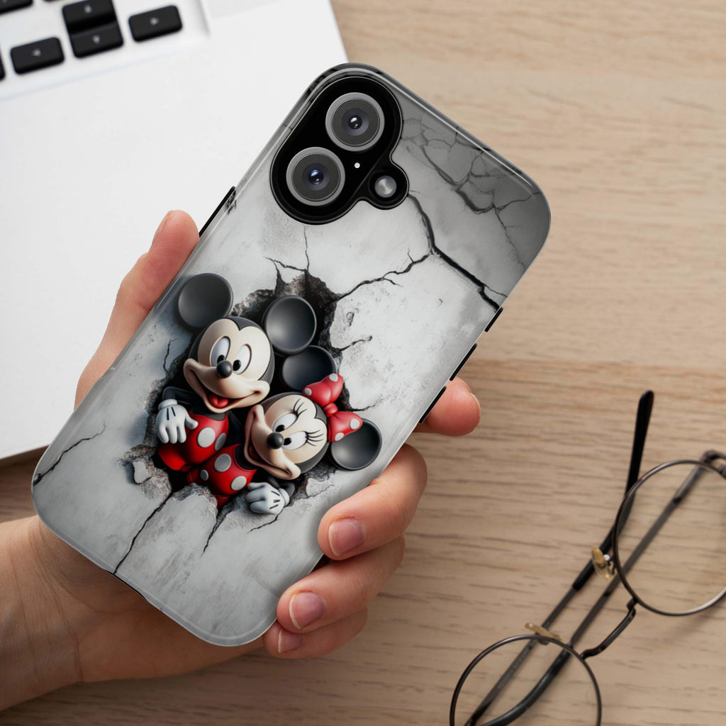 Mickey & Minnie 3D effect Phone Case, Mickey Lovers Gift, Disney Fan Phone Case for iPhone 16 15 14 Magsafe, Samsung S25, 442.4
