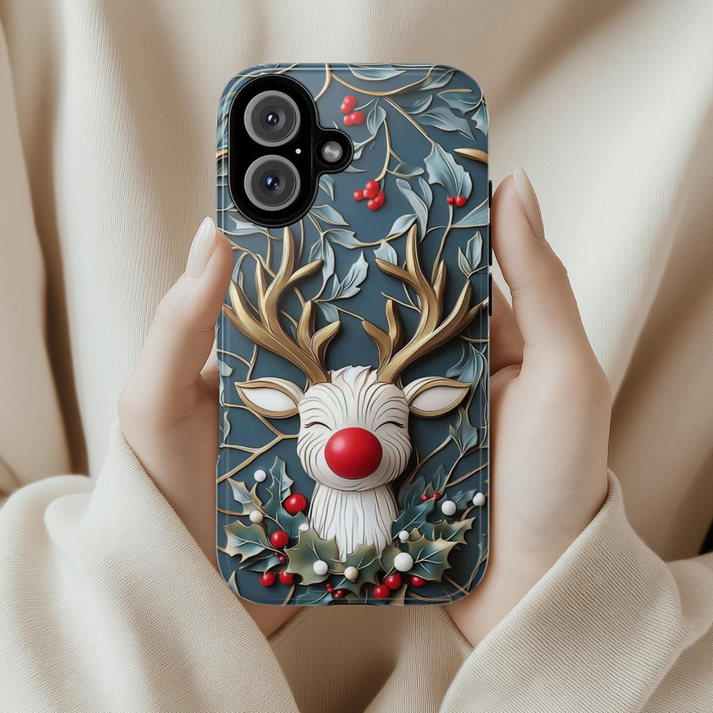 Rudolph Reindeer Phone Case, Festive Christmas Design, Cute Christmas Phone Cover, Xmas Gift for iPhone 16 15, Samsung Galaxy, 433.12