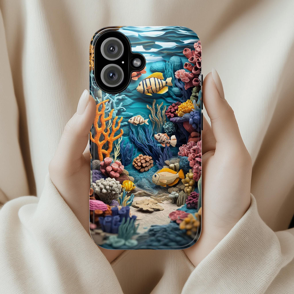Aquatic Marine Life Phone Case, Beauty Ocean Design, Waves and Fish Lovers Phone Case for iPhone 16 15 14 13, Samsung S25, 466.8