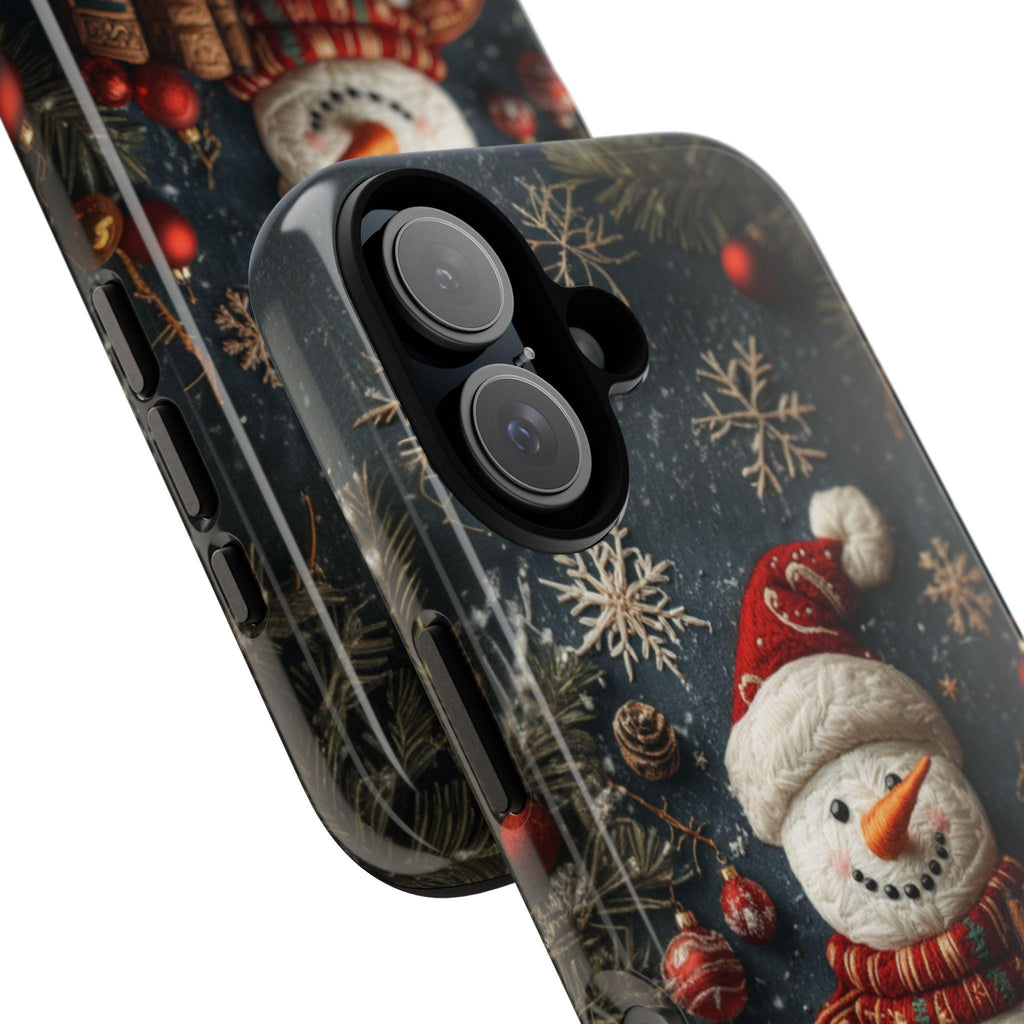 Christmas Snowman and Books Embroidered effect - Winter Xmas Holiday Library,  for iPhone 16 15 14 13 Magsafe Plus, Samsung S24, 444.6