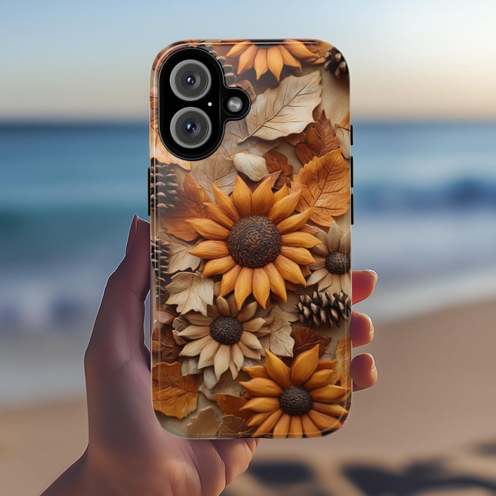 3D Sunflower Art Phone Case, Pastel Artistic Bloom Design for iPhone 16 15 14 13 Pro Max Plus Magsafe, Samsung S24, 439.6