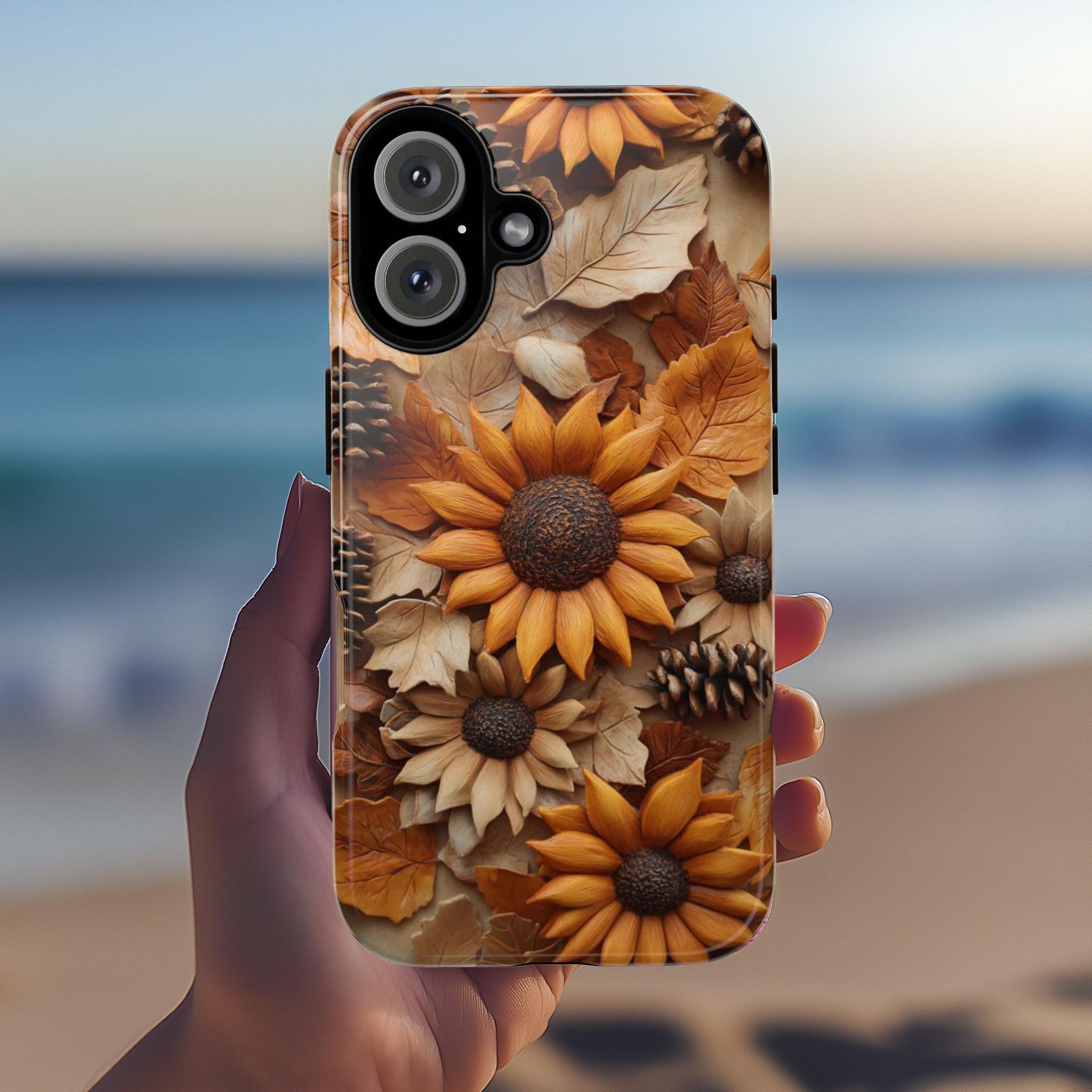 3D Sunflower Art Phone Case, Pastel Artistic Bloom Design for iPhone 16 15 14 13 Pro Max Plus Magsafe, Samsung S24, 439.6
