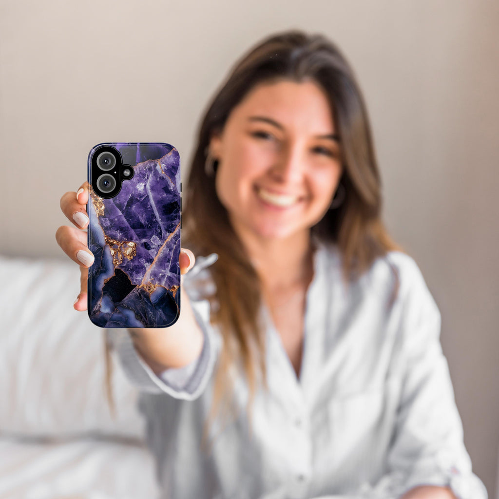 Purple Mineral Amethyst Phone Case with Gold, Aesthetic Lilac Amethyst Cover, Elegant Protective Cover for iPhone & Android Devices, 438.7