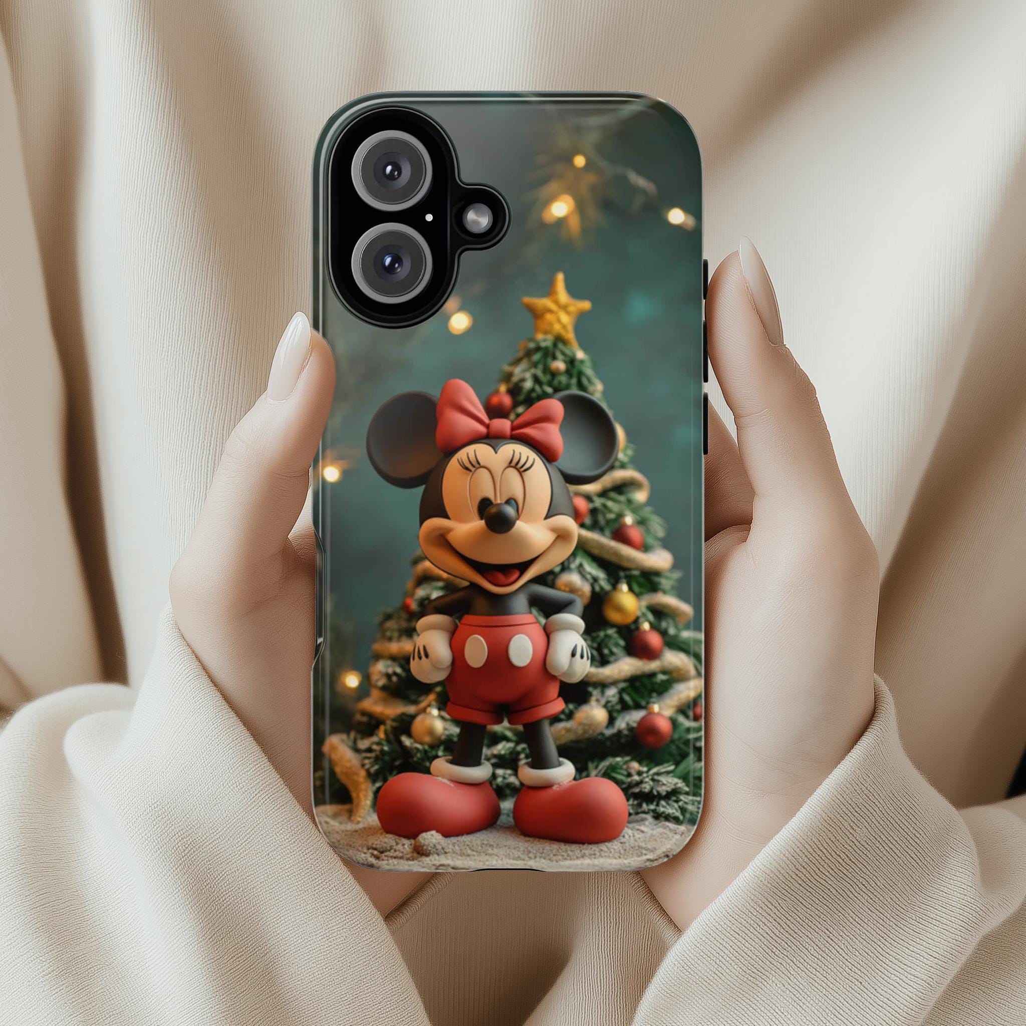 Disney Mouse 3D effect Phone Case, Cartoon Xmas 3D Design, Mouse Christmas Phone Case for iPhone 16 15 14 Magsafe, Samsung S24, 442.2