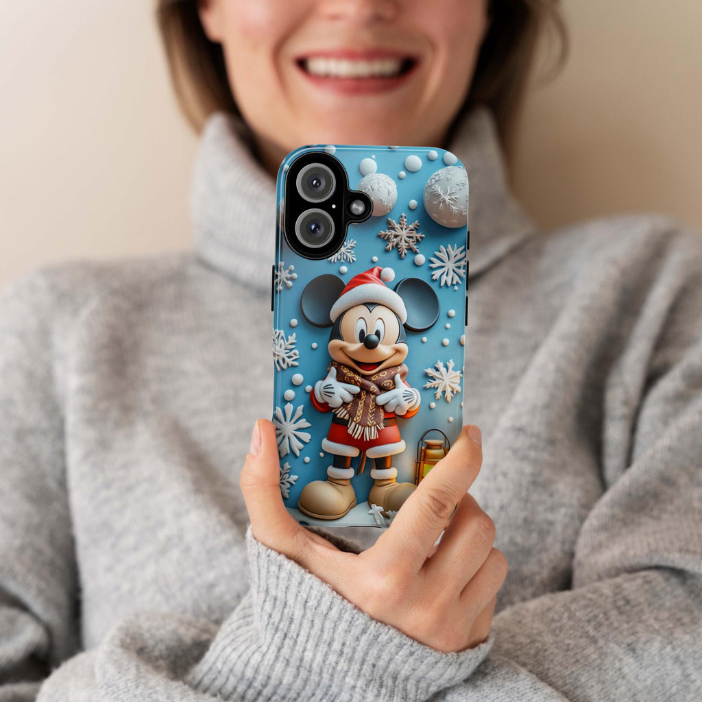 Santa Mickey Mouse 3D effect Phone Case, Cartoon Xmas Design, Mickey Christmas Phone Case for iPhone 16 15 14 Magsafe, Samsung S24, 442.15