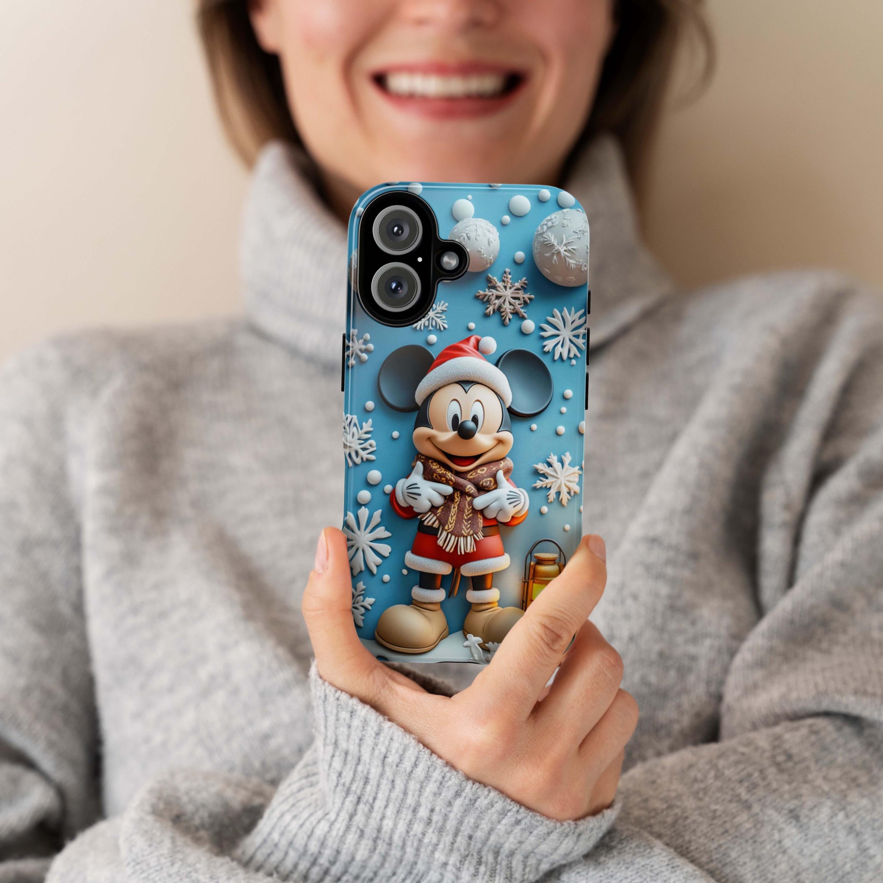 Santa Mickey Mouse 3D effect Phone Case, Cartoon Xmas Design, Mickey Christmas Phone Case for iPhone 16 15 14 Magsafe, Samsung S24, 442.15