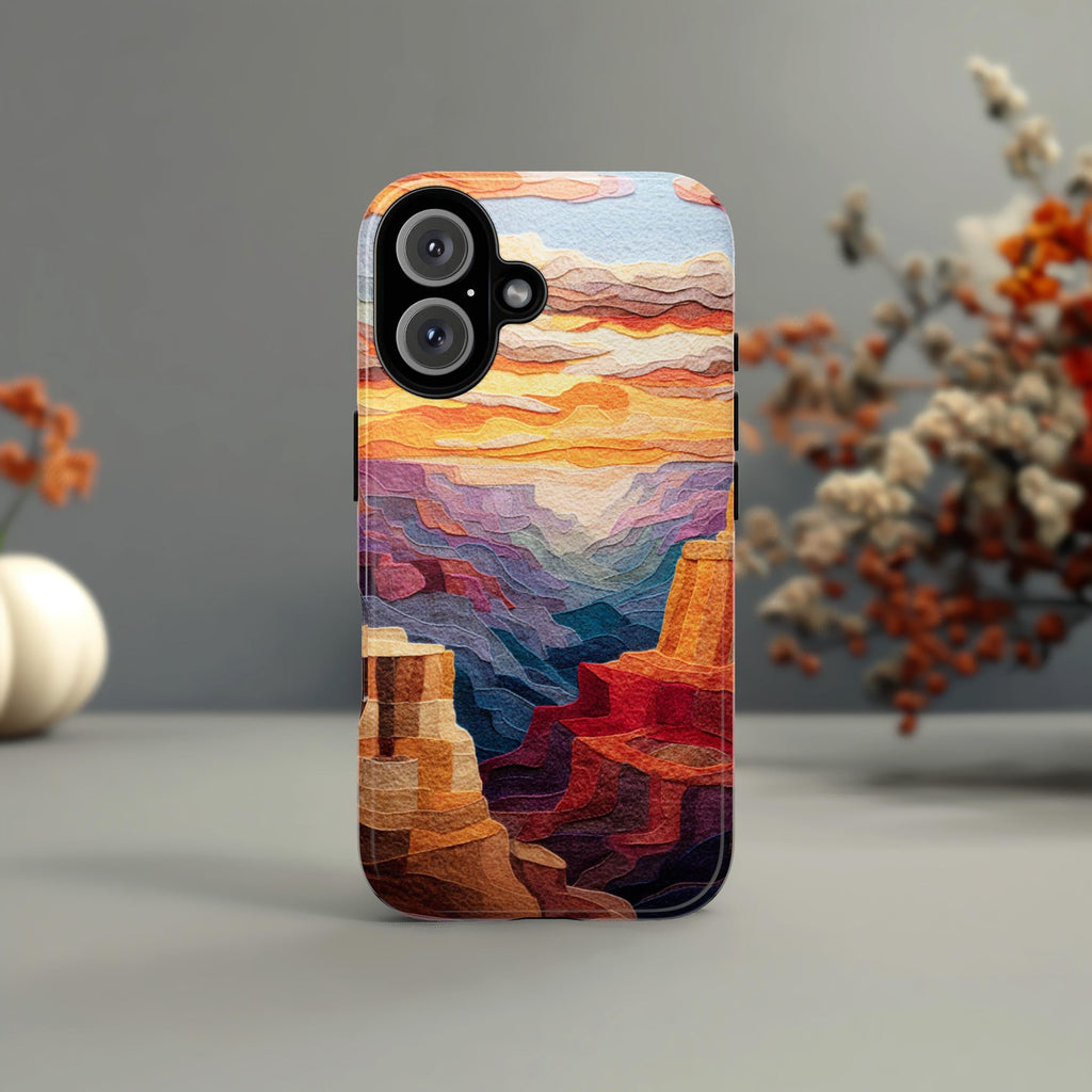 Felt Grand Canyon Design Phone Case, Sunset Nature Landscape Art Cover for iPhone 16 15 14 13 Tough or Magsafe, Samsung, 452.14