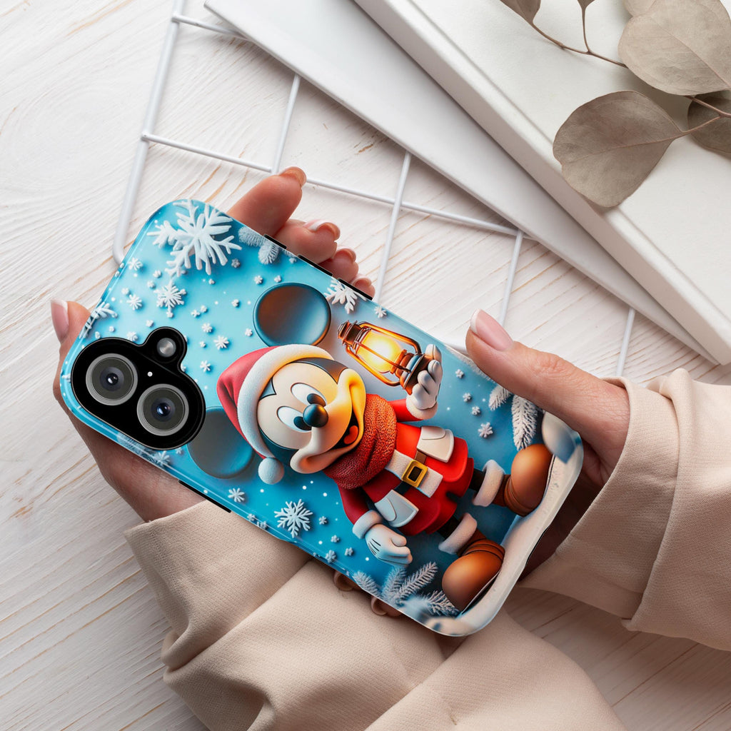 Christmas Santa Mickey Mouse 3D effect Phone Case, Cartoon Design, Mickey Xmas Phone Case for iPhone 16 15 14 Magsafe, Samsung S24, 442.17