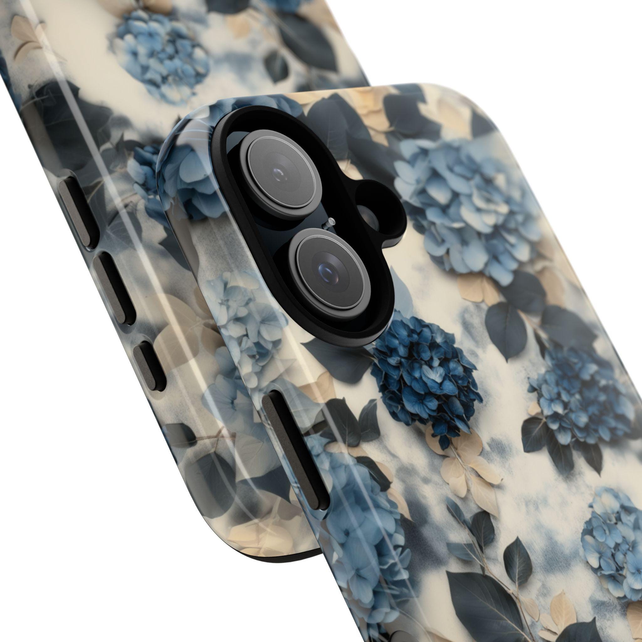 Blue Hydrangea Floral Phone Case Personalized Phone Cover fit for iPhone 16 Magsafe 15 14 13 12 Pro Max Plus, Samsung S25 Ultra, 428.2