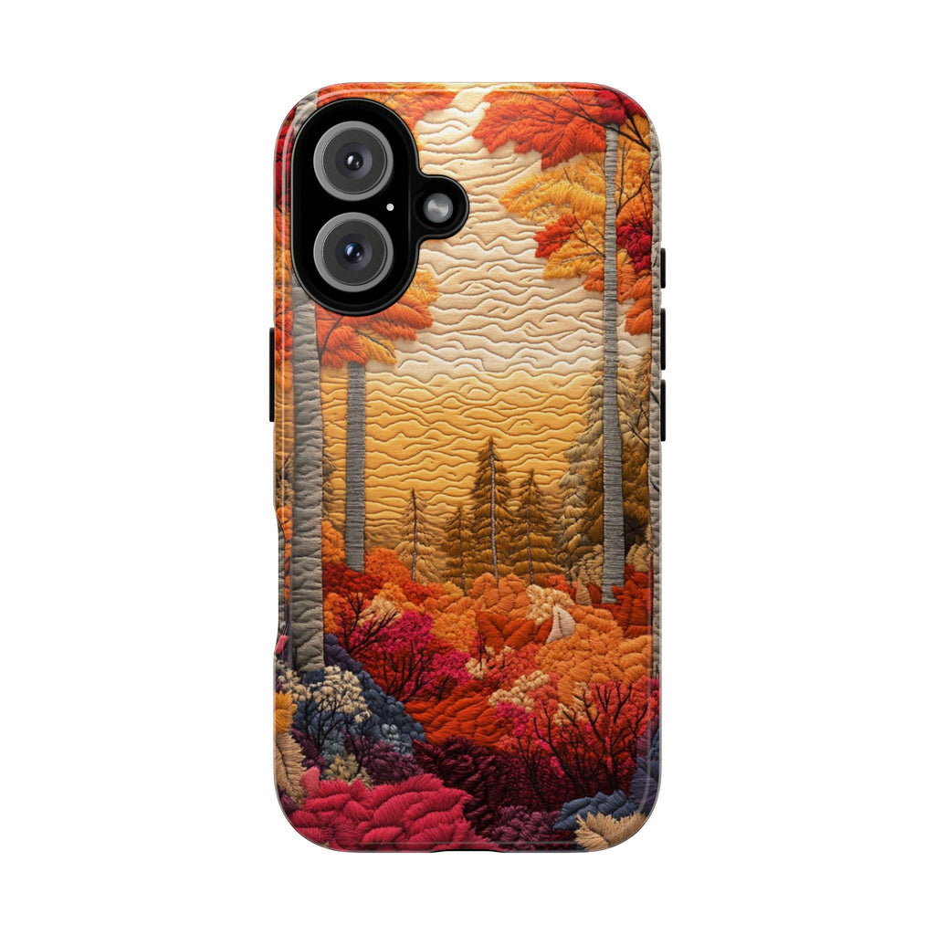 Fall Landscape Patchwork MagSafe Phone Case, Cozy Autumn Design with Fall Forest and Sunset Case for iPhone 16 15 14 13 / Samsung S24, 453.1