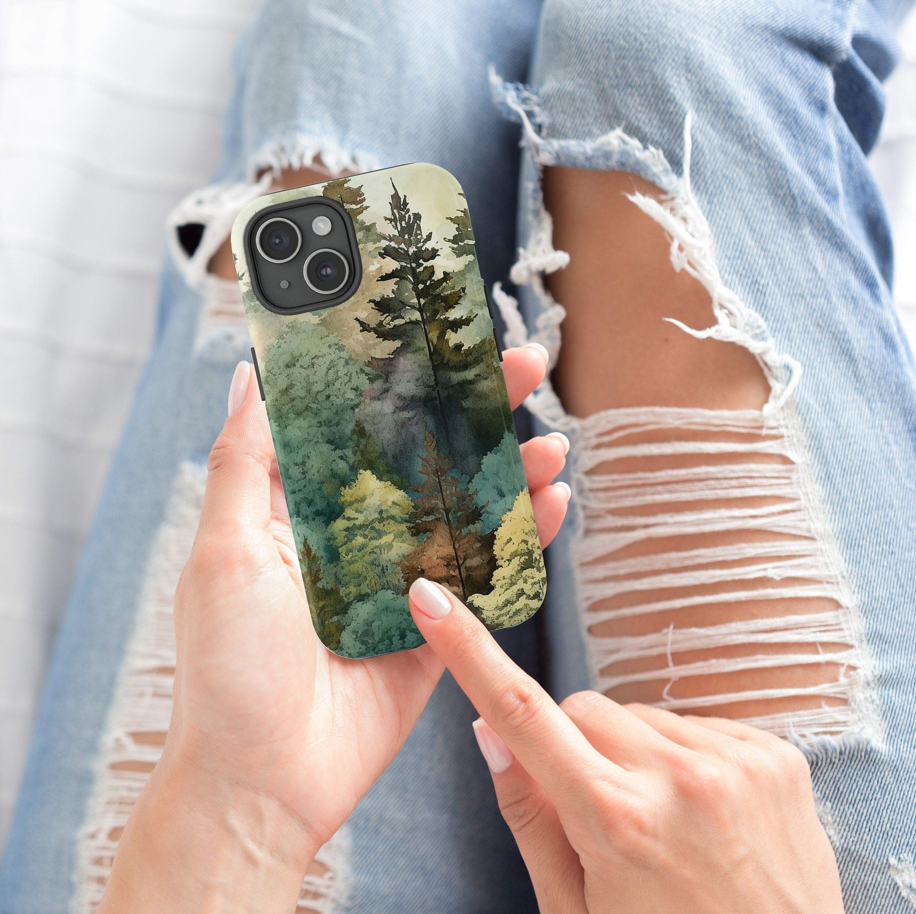 Victorian Forest Phone Case, Plant Lover Phone Case, Watercolor Woodland Phone Cover for iPhone 16 15 14 13 Tough or MagSafe, Samsung, 186