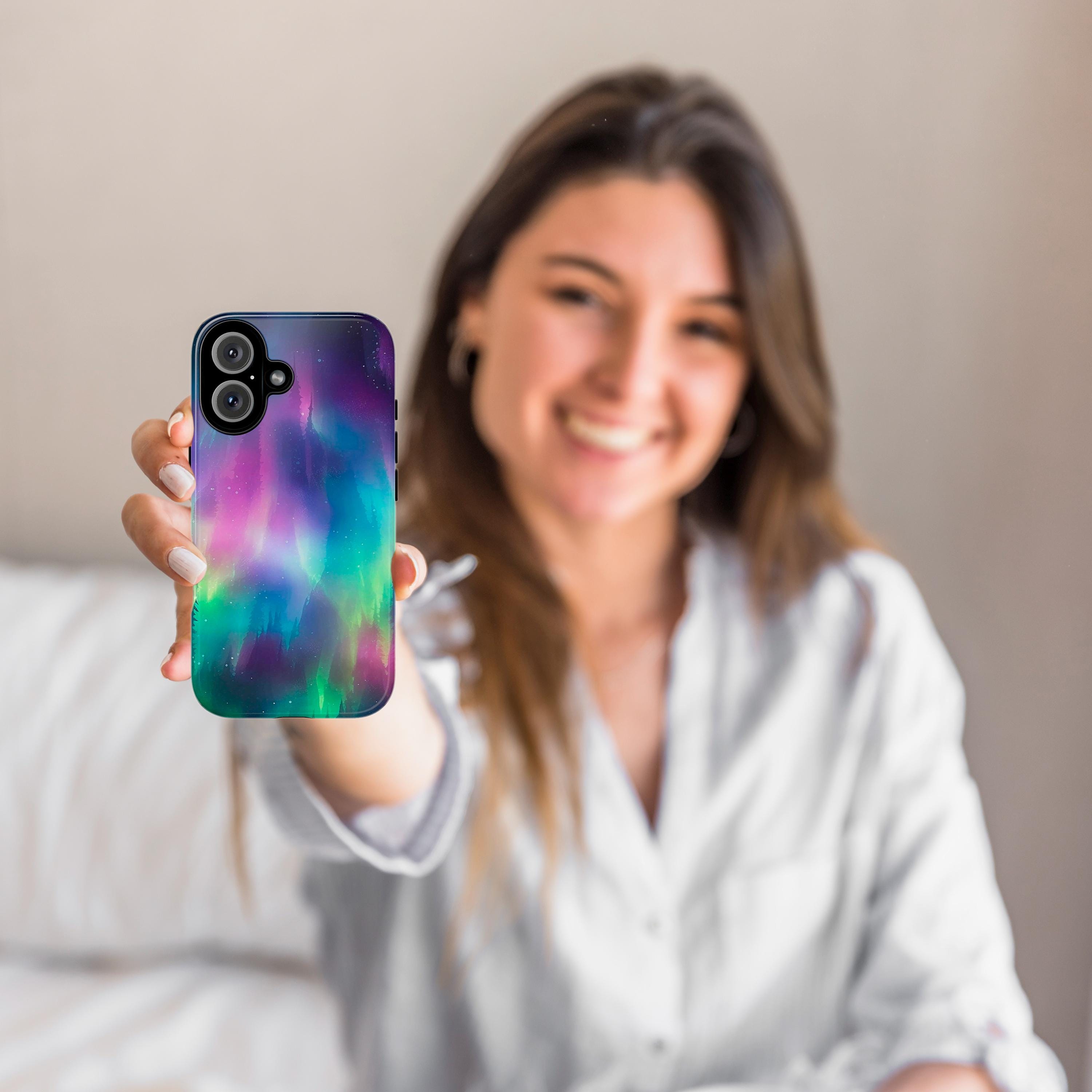 Northern Light Phone Case, Aurora Borealis Phone Cover, Rainbow Colorful Case for iPhone 16 15 14 13 Pro Max Magsafe, Samsung S25, 82.2