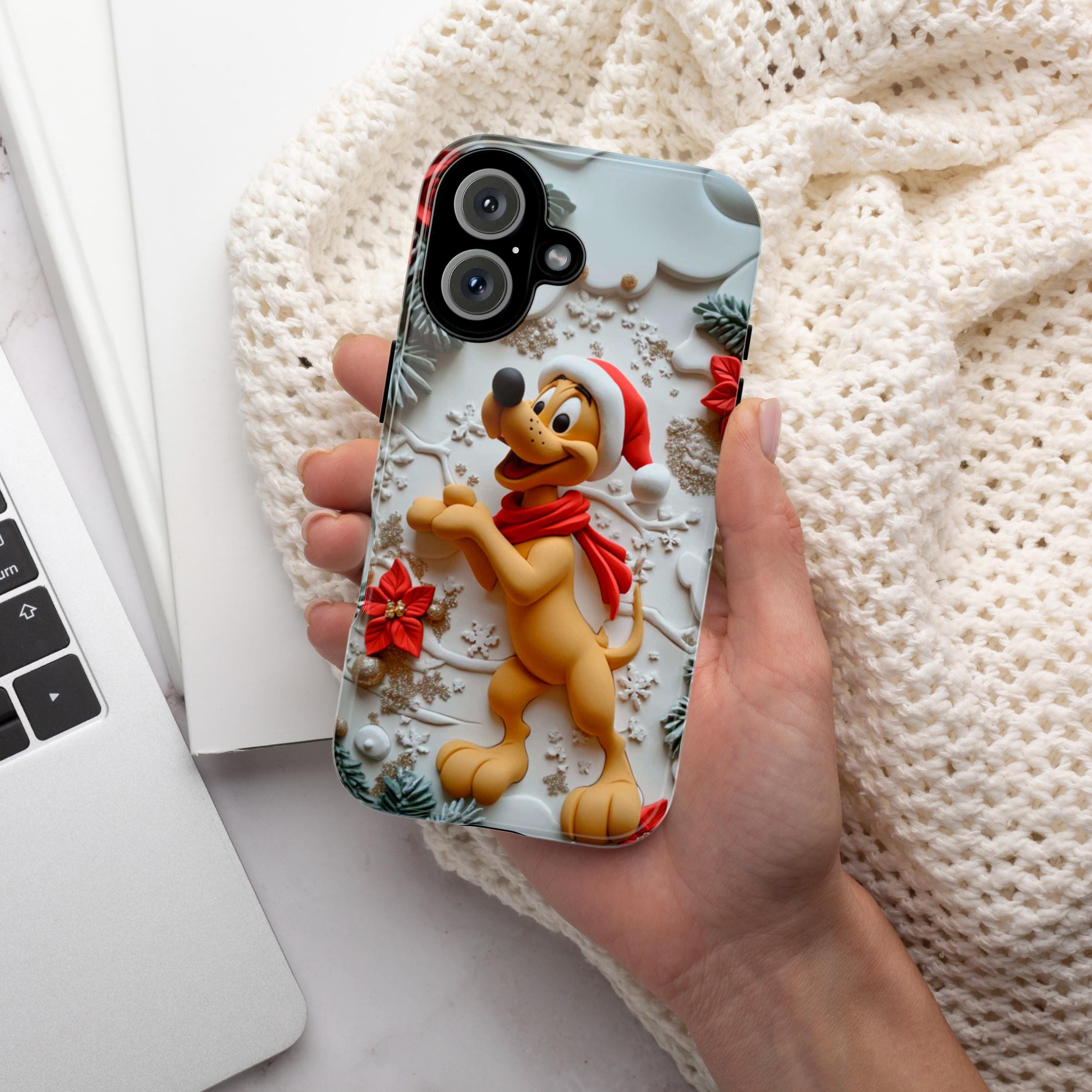 Xmas Disney 3D Phone Case, Cartoon Santa Pluto Dog Case, Disney Christmas Snowy Forest Case for iPhone 16 15 Magsafe, Samsung S24, 442.21