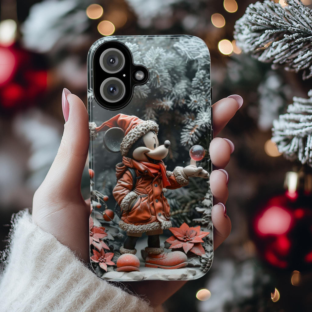 Xmas Mickey Mouse 3D Phone Case, Cartoon Santa Case, Disney Christmas Snowy Forest Case for iPhone 16 15 Magsafe, Samsung S24, 442.26