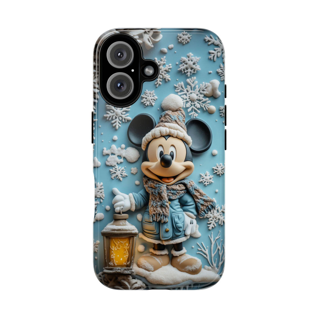 Mickey Mouse 3D effect Phone Case, Cartoon Xmas Design, Blue Mickey Mouse Christmas Phone Case iPhone 16 15 14 Magsafe, Samsung S24, 442.7