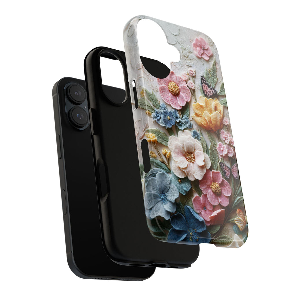3D Flower and Butterfly Phone Case with Wool Felt Effect, Soft Textured Floral Design Cover for iPhone Tough or Magsafe, Samsung, 476.18