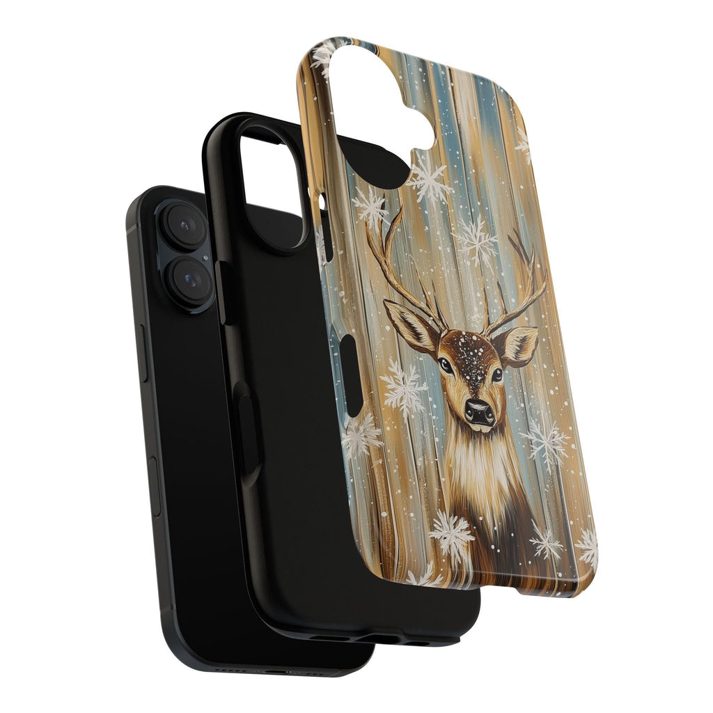 Christmas Reindeer Phone Case | Snowy Golden White Holiday Design, Xmas Cover for iPhone 17 16 15 Tough or Magsafe, Samsung, 440.7