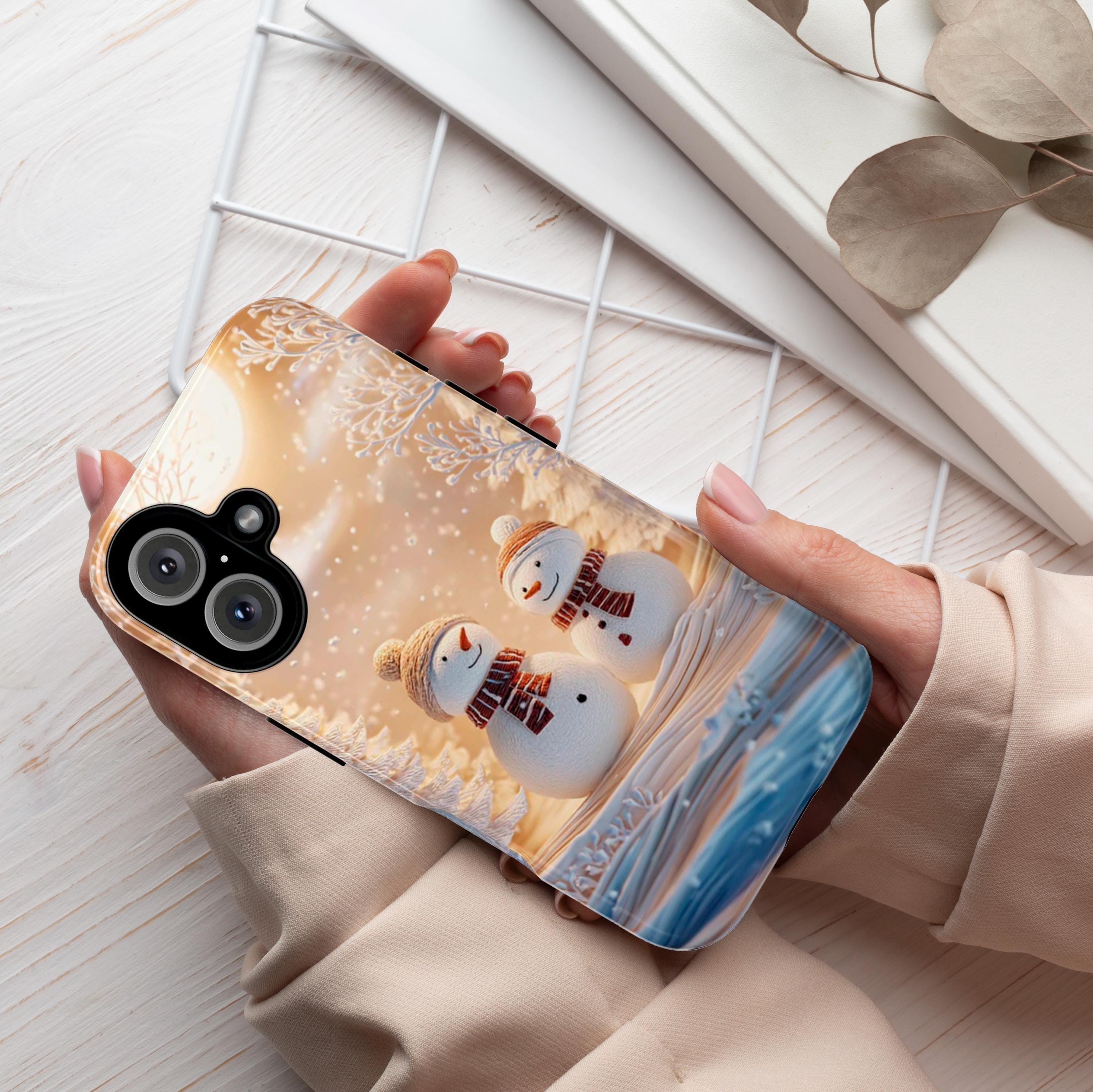 Winter Wonderland Snowman Phone Case, Christmas Holiday Snow Landscape Cover for iPhone 17 16 15 Tough or Magsafe, Samsung, 481.4