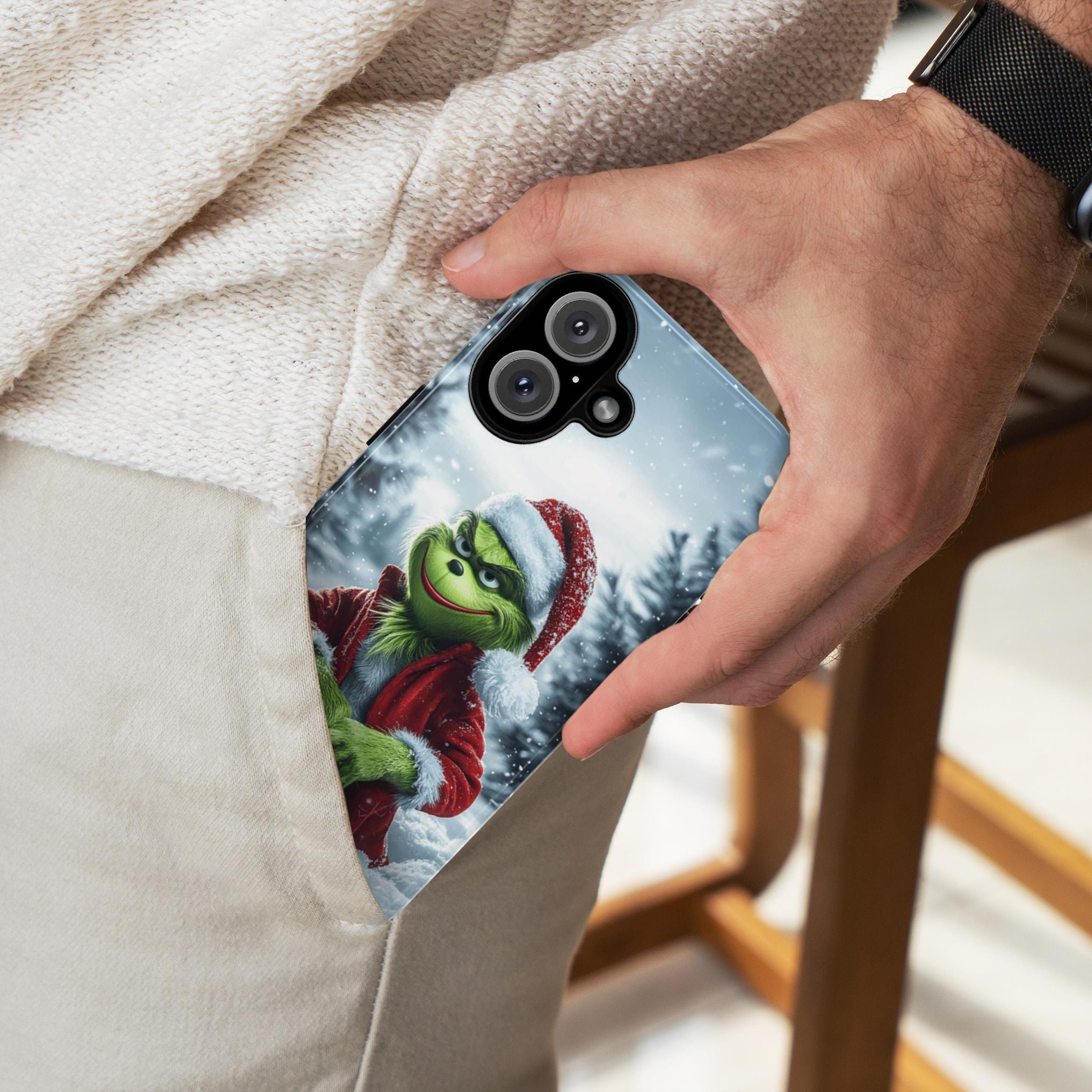 Funny Grinch Christmas Phone Case, Winter Forest Cover Xmas Grinch Art Cover for iPhone 16 15 14 13 Pro Max Plus, Samsung S24, 431.11