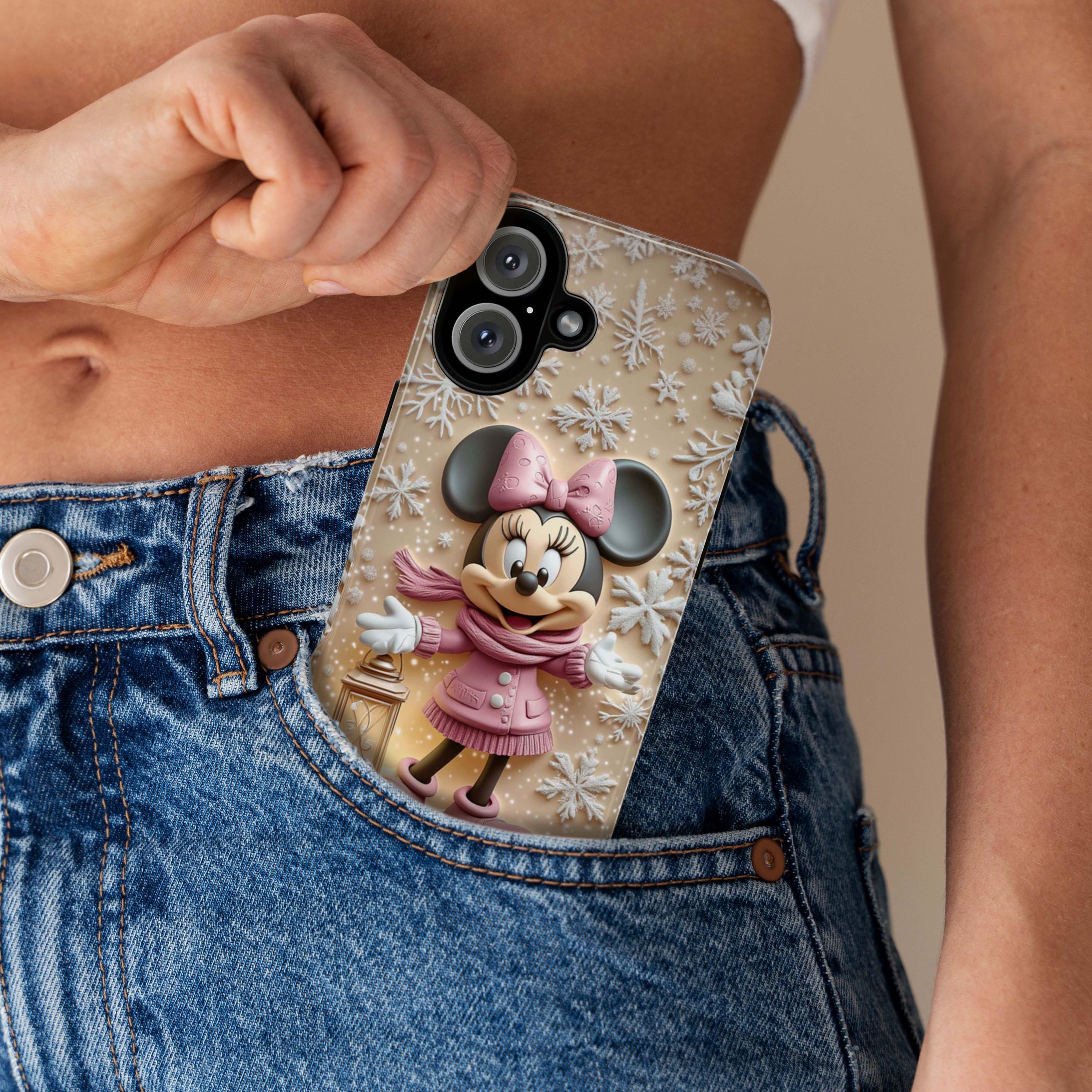 Minnie Mouse 3D effect Phone Case, Cartoon Xmas 3D Design, Minnie Mouse Christmas Phone Case for iPhone 16 15 14 Magsafe, Samsung S25, 442.8