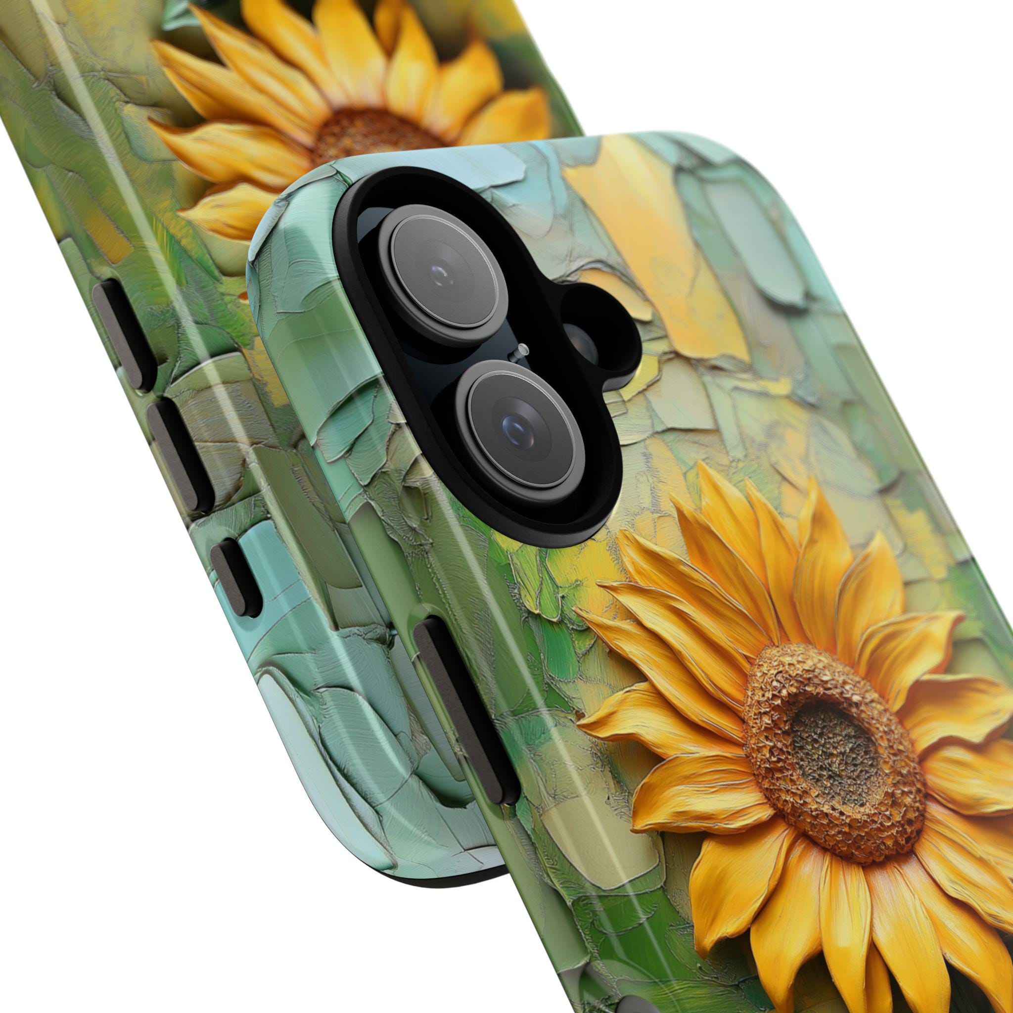 Summer Sunflower Oil Painting Phone Case, Yellow Flower Art Phone Cover for iPhone 16 15 14 13 Pro Max Plus Magsafe, Samsung S24, 439.24
