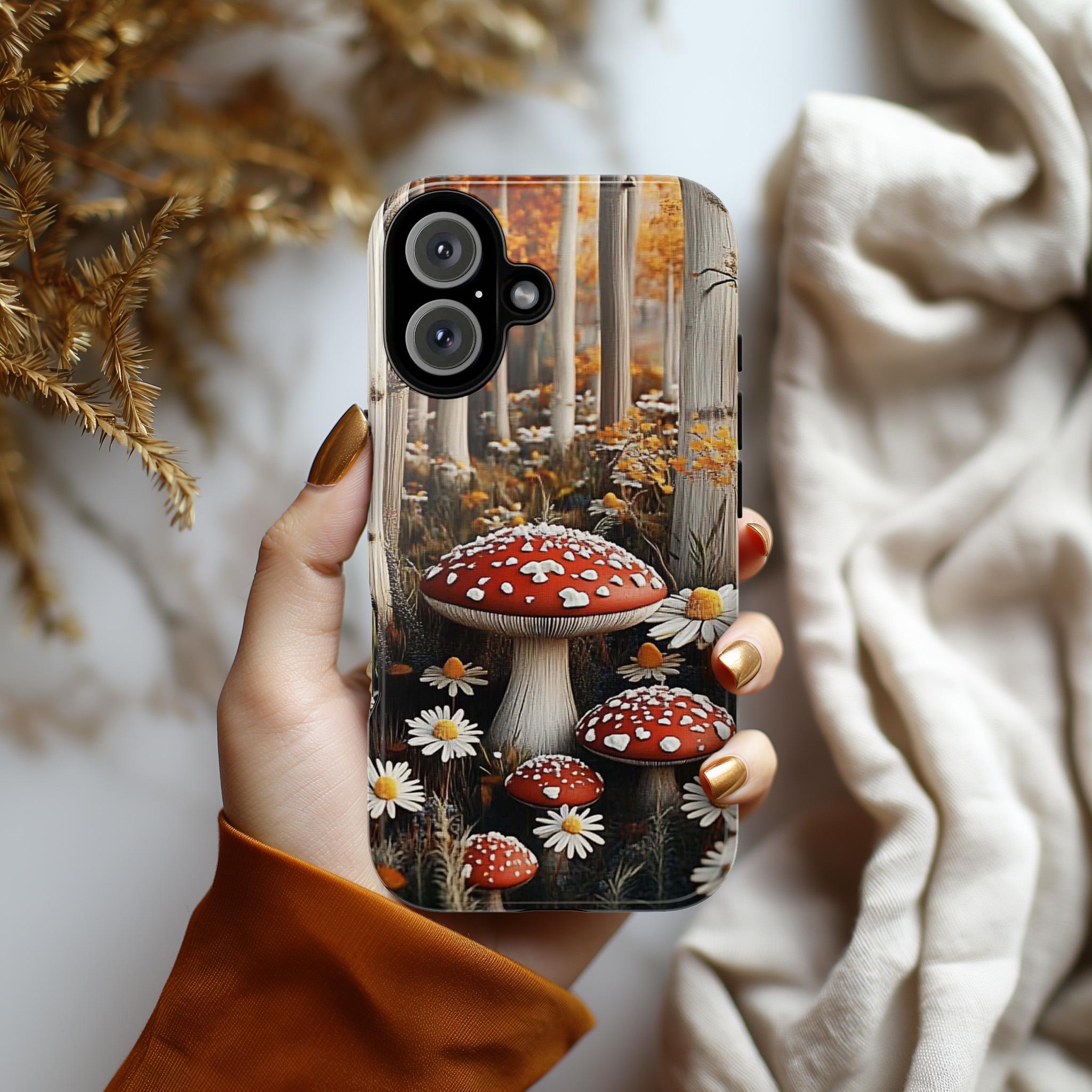 Mushroom & Floral Cottagecore Phone Case, Forest Lover Gift, Woodland FairyCore Case for iPhone 16 15 14 13 Magsafe, Samsung S25, 473.1