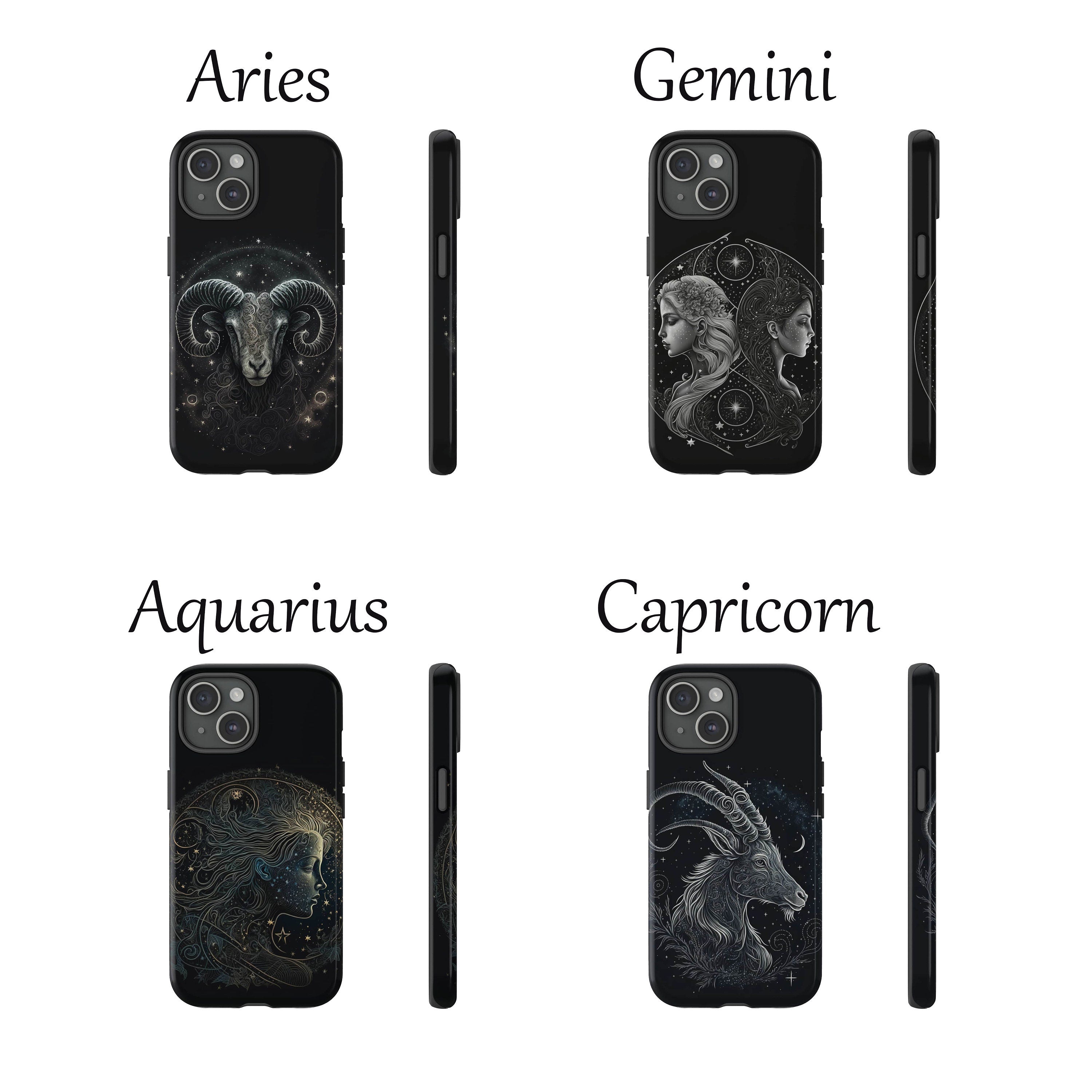 Horoscope Phone Case, Mystic Zodiac Cell Phone, Celestial Astrology Cover for iPhone 16 15 14 13 Pro Max Plus /Samsung Galaxy S25, JC310