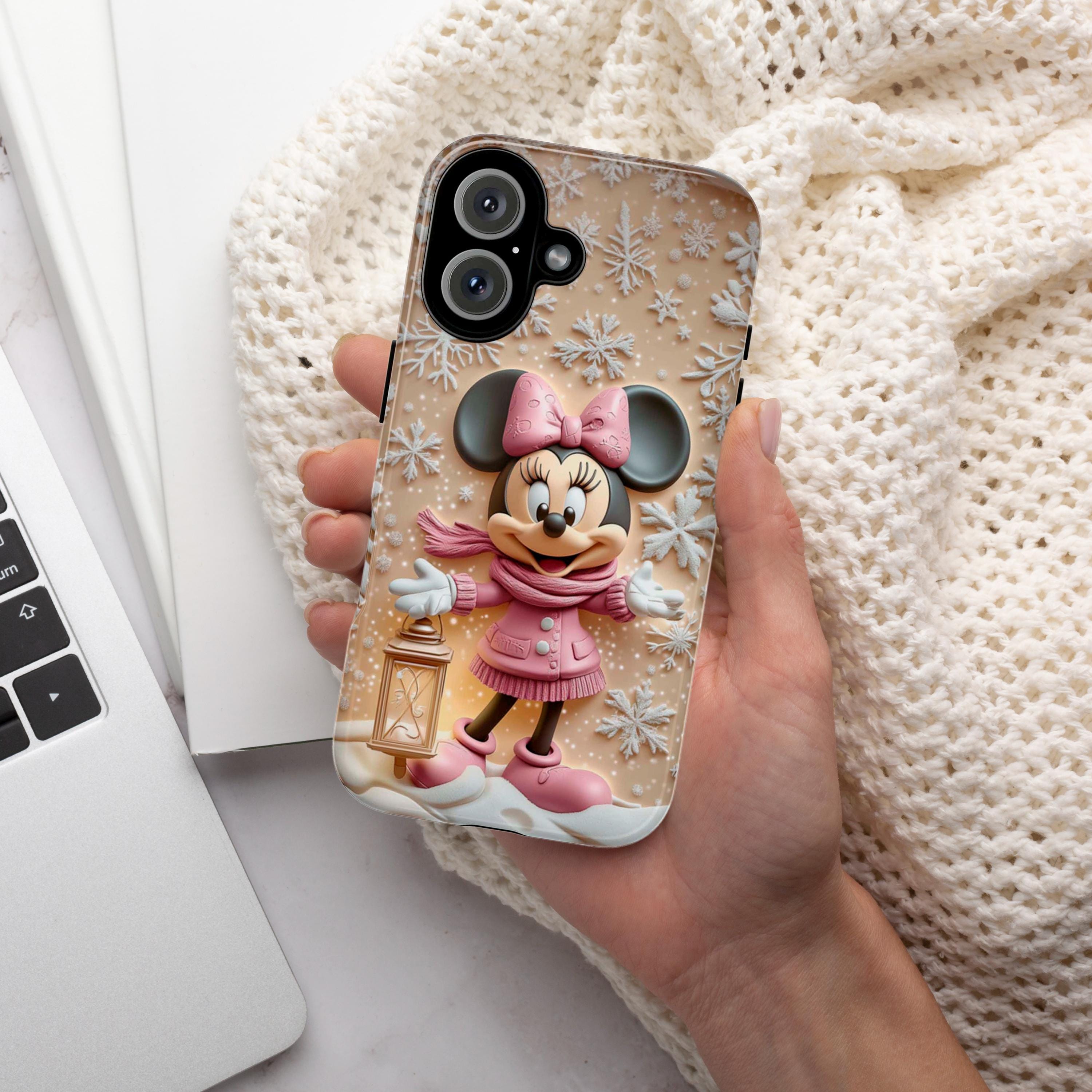 Minnie Mouse 3D effect Phone Case, Cartoon Xmas 3D Design, Minnie Mouse Christmas Phone Case for iPhone 16 15 14 Magsafe, Samsung S25, 442.8