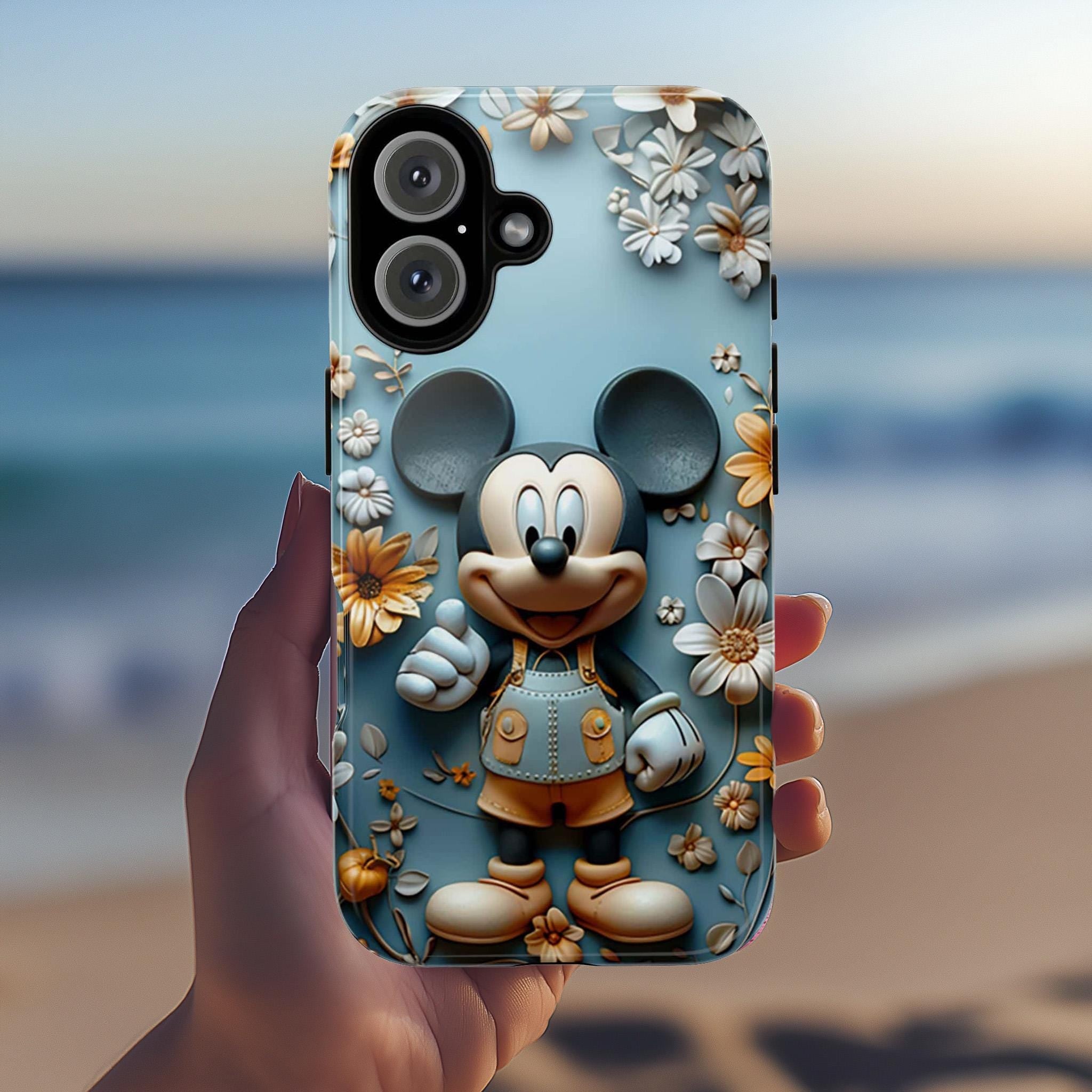 Spring Floral Mickey Mouse Phone Case, 3D Disney Lover Phone Cover for iPhone 16 15 14 13 Pro Magsafe Samsung Galaxy S24, 442.40