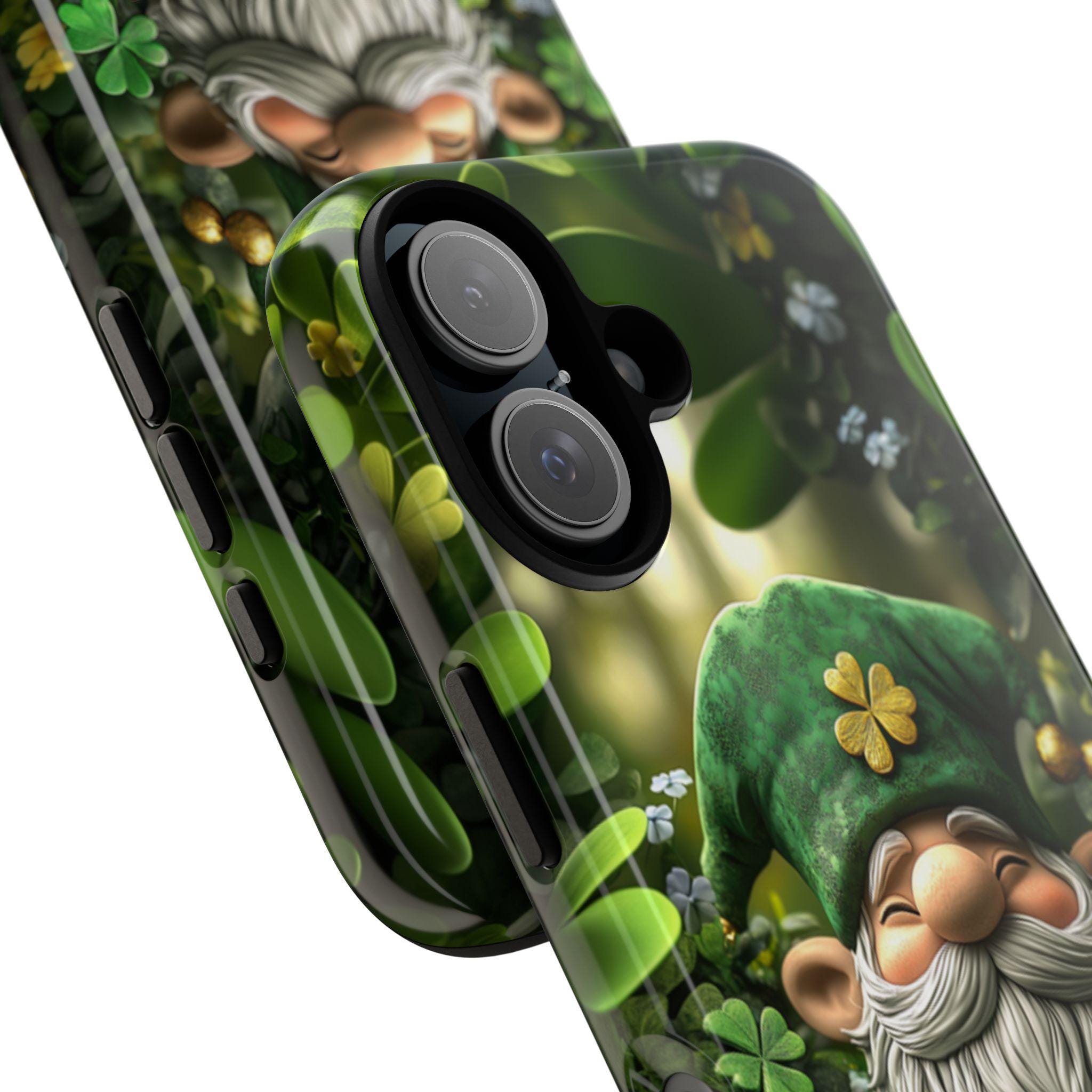 St. Patrick's Day Phone Case with Green Gnome and Shamrocks, Lucky Irish Inspired Cover for iPhone 16, 15, Samsung Galaxy S24, 457.1