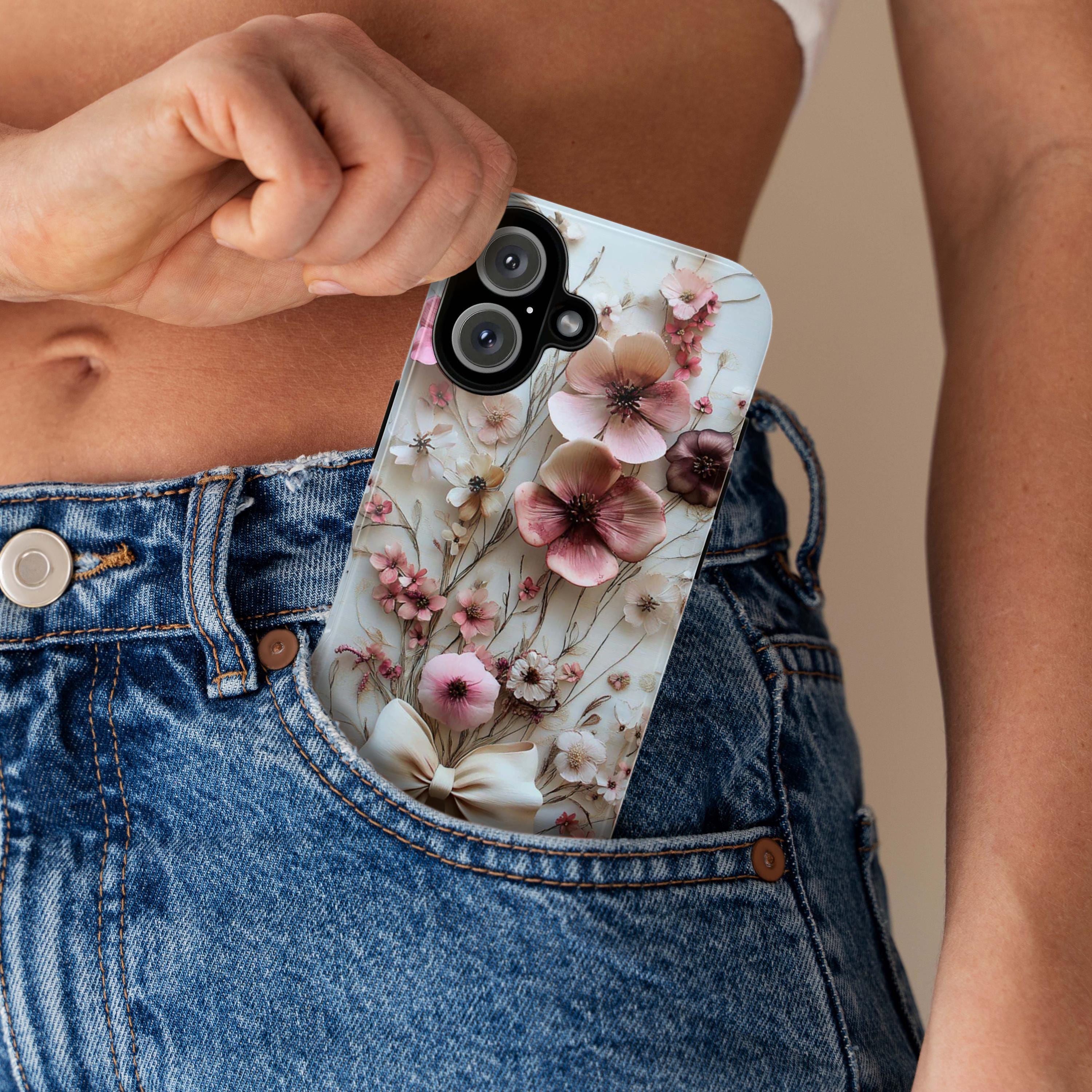 Spring Floral & Bow Phone Case, Pastel Bloom 3D Design, Coquette Case for iPhone 16 15 14 13 Pro Max Plus Magsafe, Samsung S24, 439.46