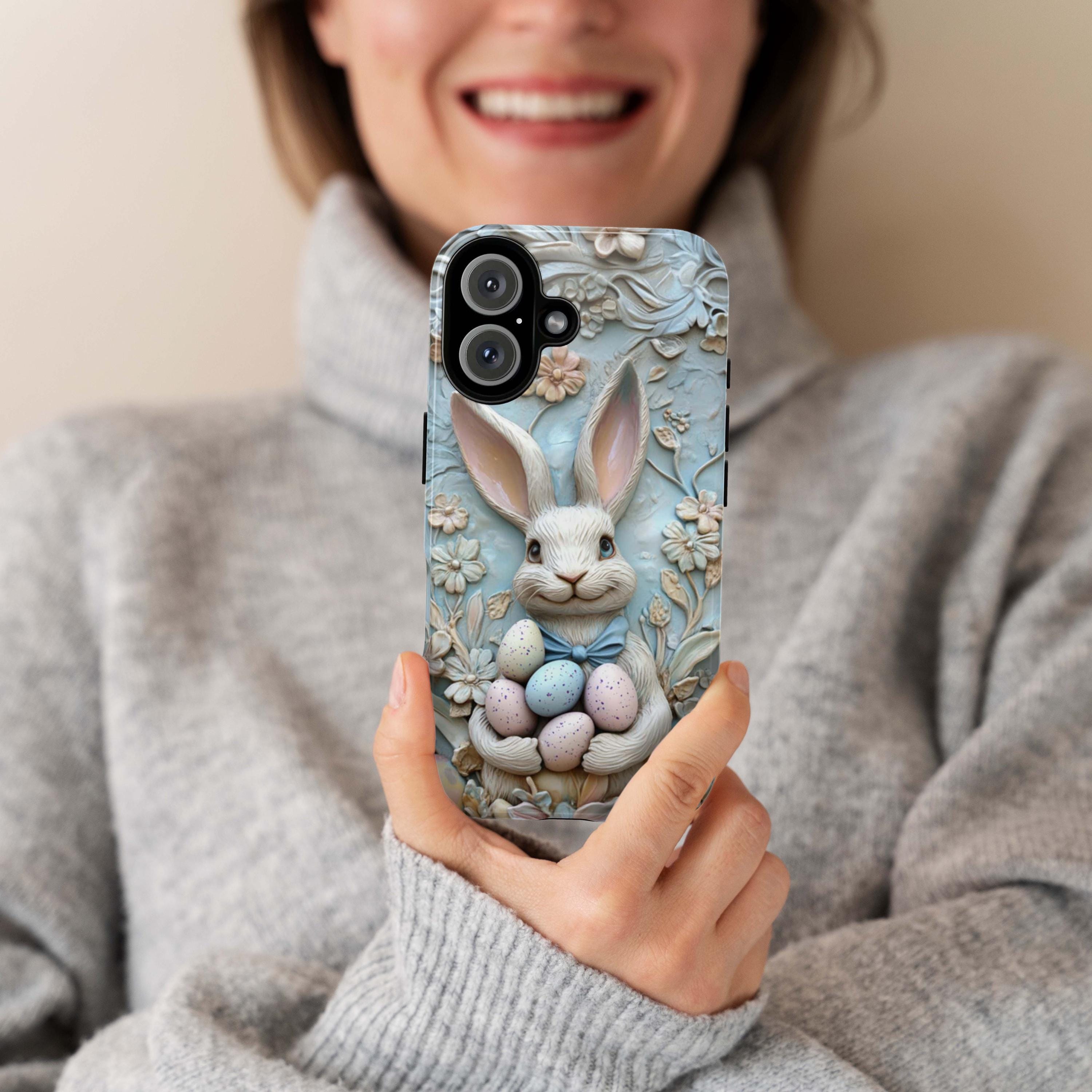 Easter Bunny & Egges 3D Style Phone Case, Spring Design Cute Pastel Rabbit Case for iPhone 16 15 14 13 Tough or Magsafe, Samsung, 464.5