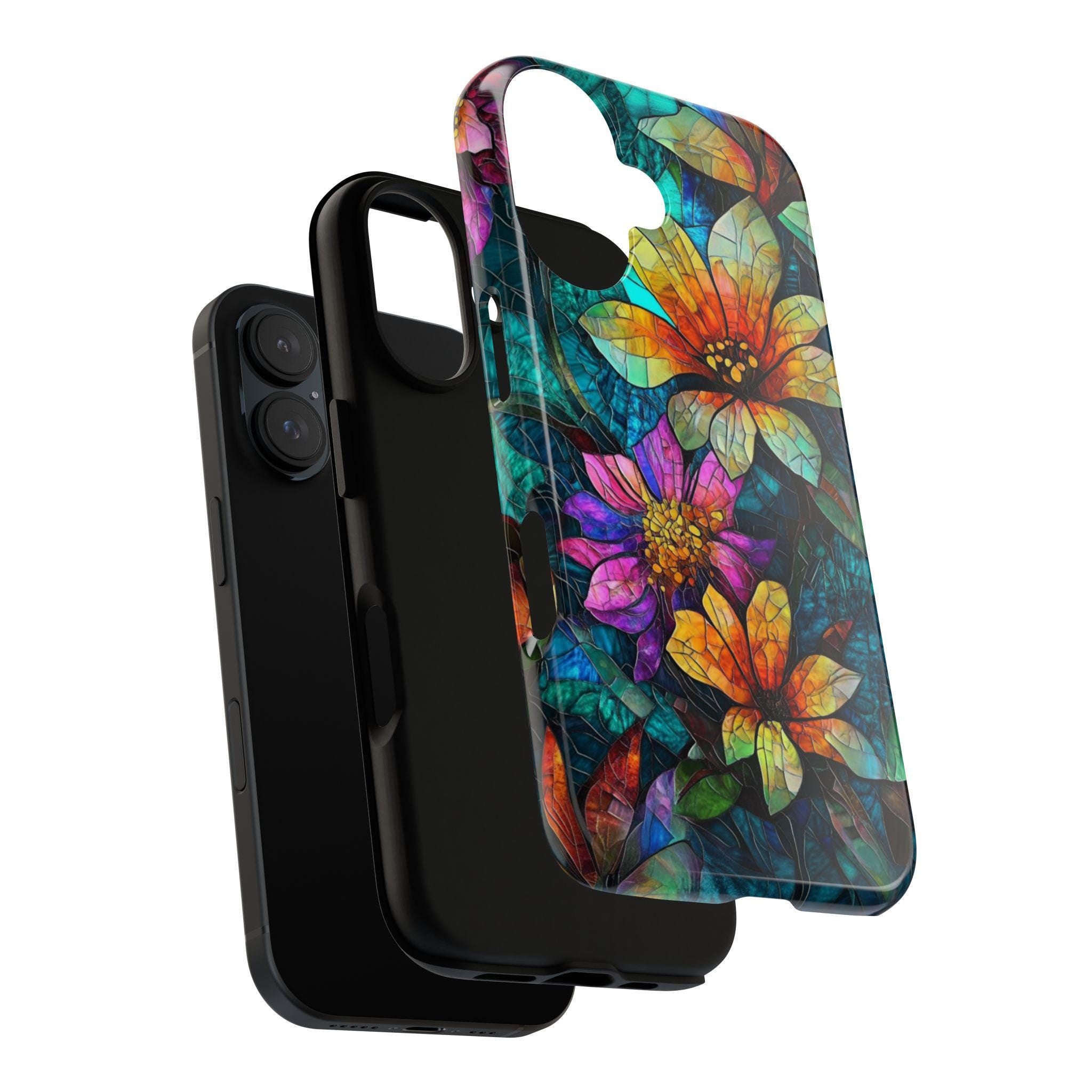 Stained Glass Phone Case with Colorful Flowers, Artistic Protective Cover for iPhone iPhone 16, 15, 14, 13 Magsafe & Samsung, Pixel, 418.23