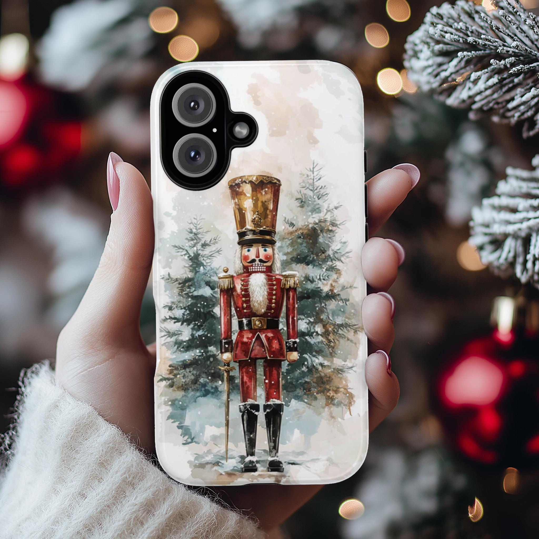 Festive Nutcracker Christmas & Winter Forest Phone Case, Holiday Xmas Cover for Nutcracker Lovers iPhone 16 15 14 13, Samsung S24, 431.8