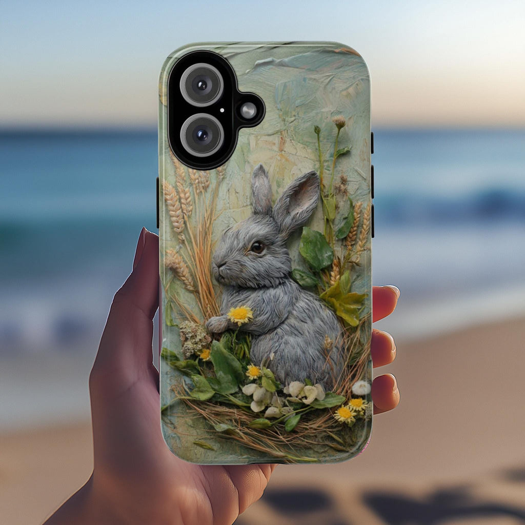 Spring Bunny Phone Case, 3D Floral Design, Easter-Inspired Phone Case for iPhone 16, 15, 14, 13 Magsafe, Samsung Galaxy S24, Pixel 9, 464.1