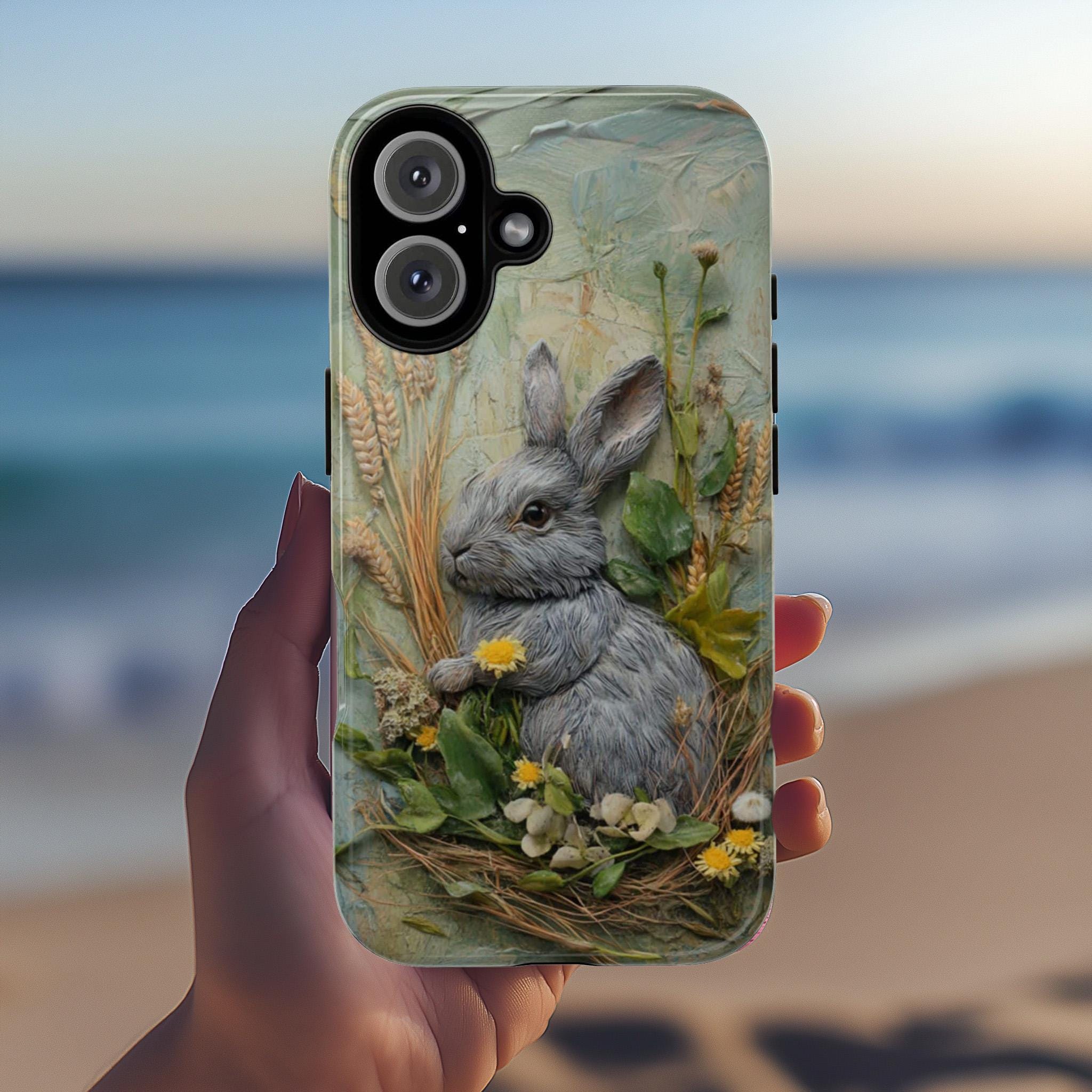 Spring Bunny Phone Case, 3D Floral Design, Easter-Inspired Phone Case for iPhone 16, 15, 14, 13 Magsafe, Samsung Galaxy S24, Pixel 9, 464.1