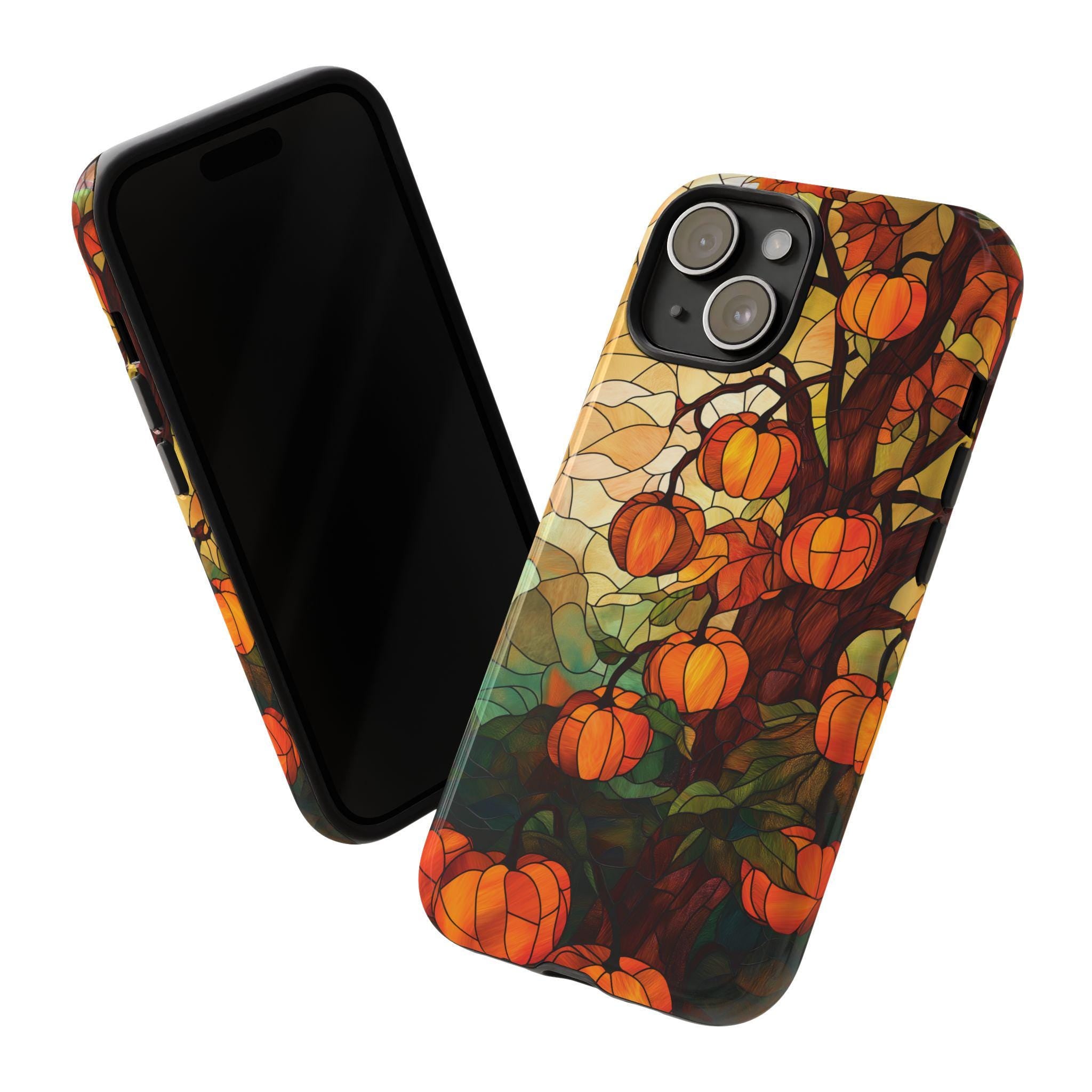 Witchy Pumpkins Phone Case Halloween Lover Phone Cover Fall Stained Glass Gift for iPhone 16 15 14 13 12 11 8 Galaxy S 24 23 22 21 20 Pixel