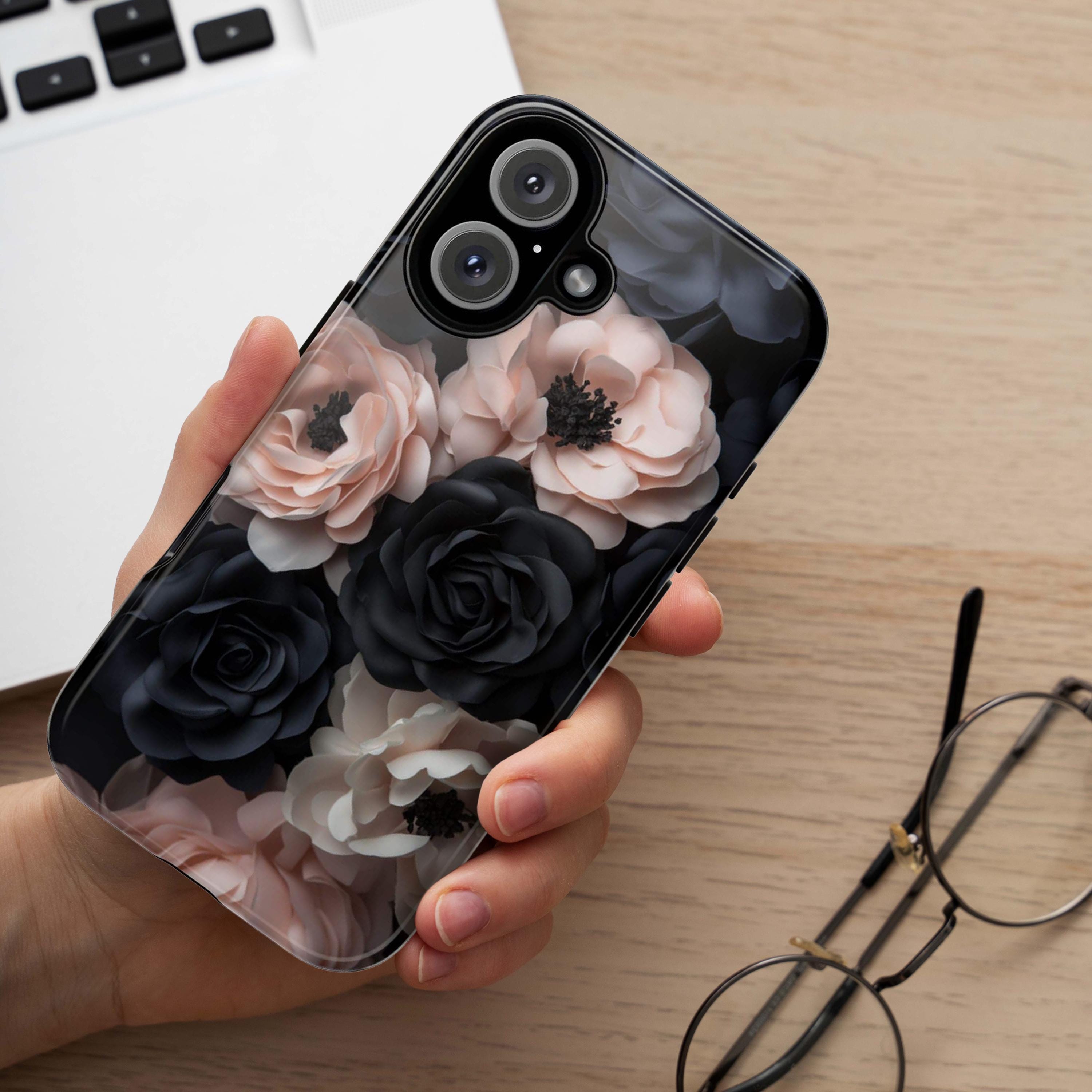 Elegant Pink and Black Roses Phone Case | Dark Gothic Floral Case, Romantic Vintage Cover for iPhone 16 15 Tough or Magsafe, Samsung, 428.20