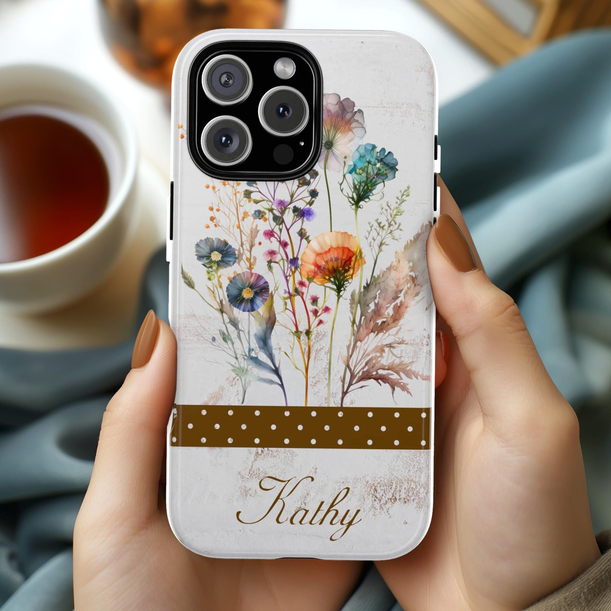 Personalized Cottage Core Plants Phone Case, Fairycore Phone, Meadow Floral Cover for iPhone 16 15 14 13 magsafe, Samsung S25, 8.1