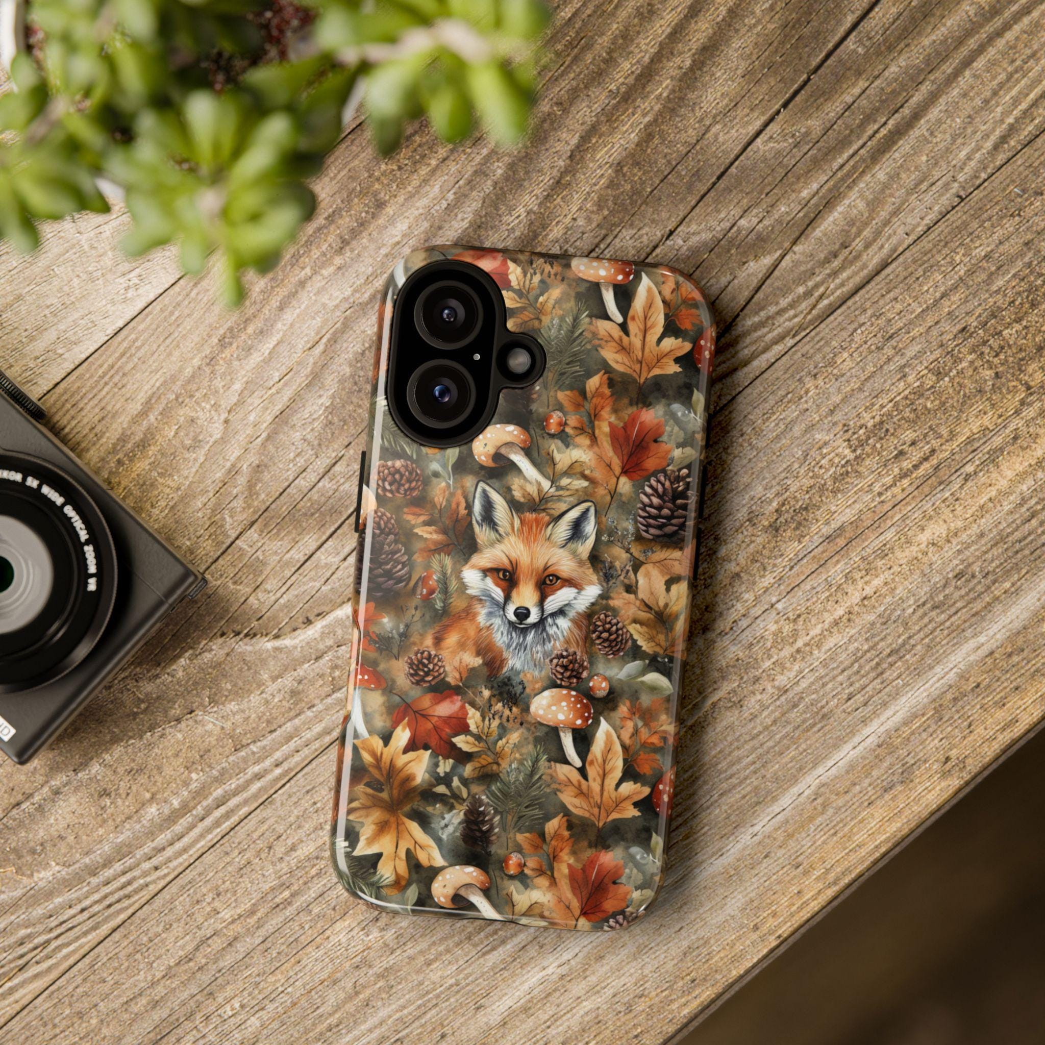 Fox in the Forest Art Phone Case, Watercolor Autumn Design, Fall Forest Aesthetic Phone Cover for iPhone 16 15 14 13, Samsung S25, 434.4