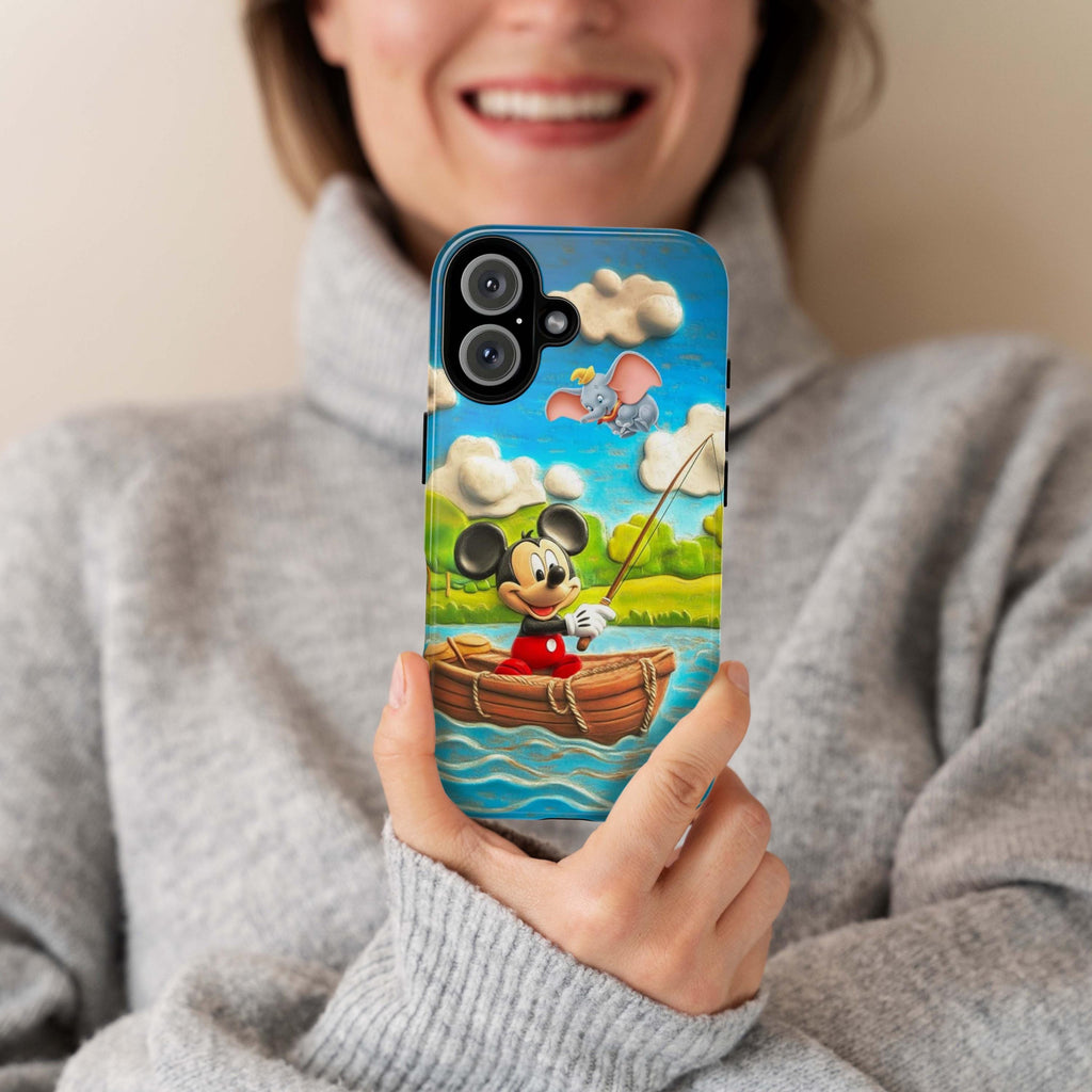 Mickey Mouse & Dumbo Fishing Phone Case, Cute Disney Cartoon Boat Scene Phone Cover for iPhone 16, 15, 14 Tough or Magsafe, Samsung, 442.49