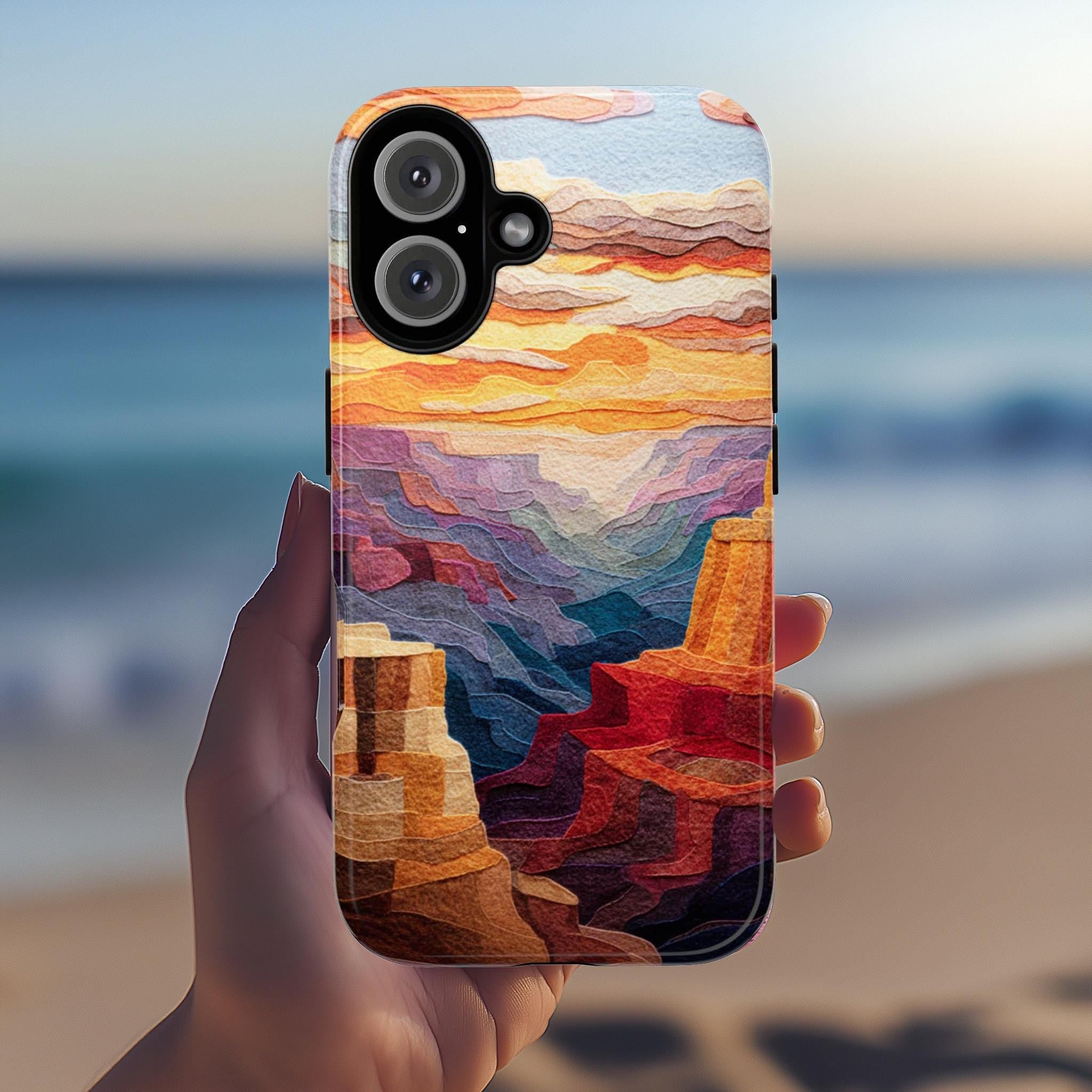 Felt Grand Canyon Design Phone Case, Sunset Nature Landscape Art Cover for iPhone 16 15 14 13 Tough or Magsafe, Samsung, 452.14