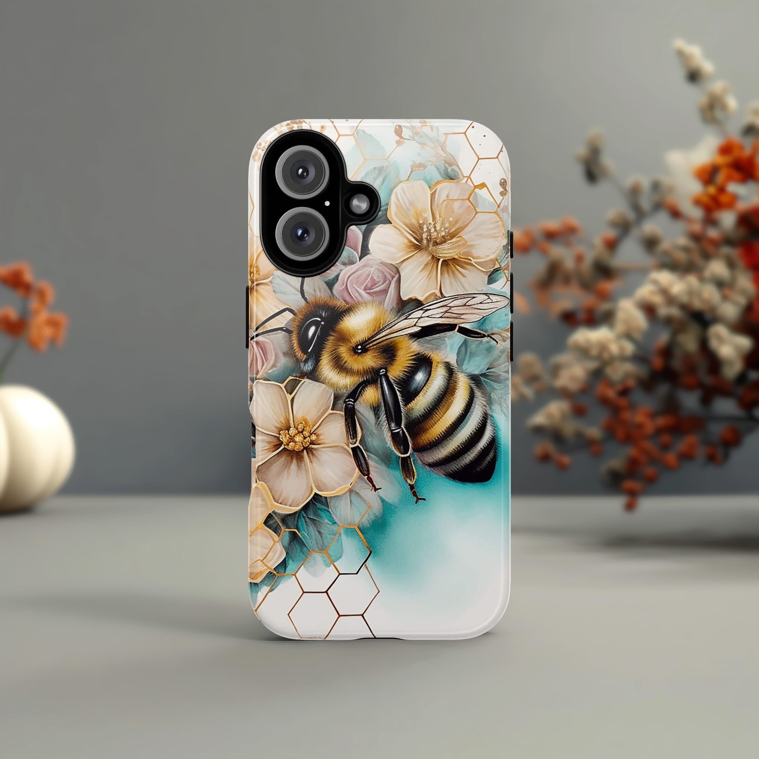 Bumble Bee Lover Phone Case, Honeycomb Bees Phone Cover, Honey Bee Case for iPhone 16 15 14 13 Magsafe Pro Max Plus/Samsung S25, 102.3